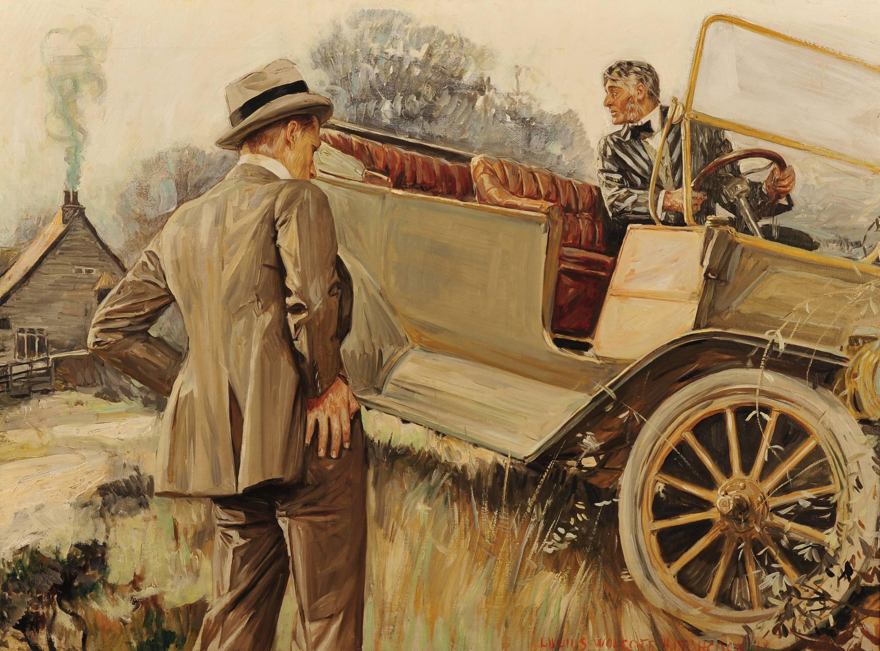 Lucius Wolcott Hitchcock Figurative Painting - Touring Car in Reverse