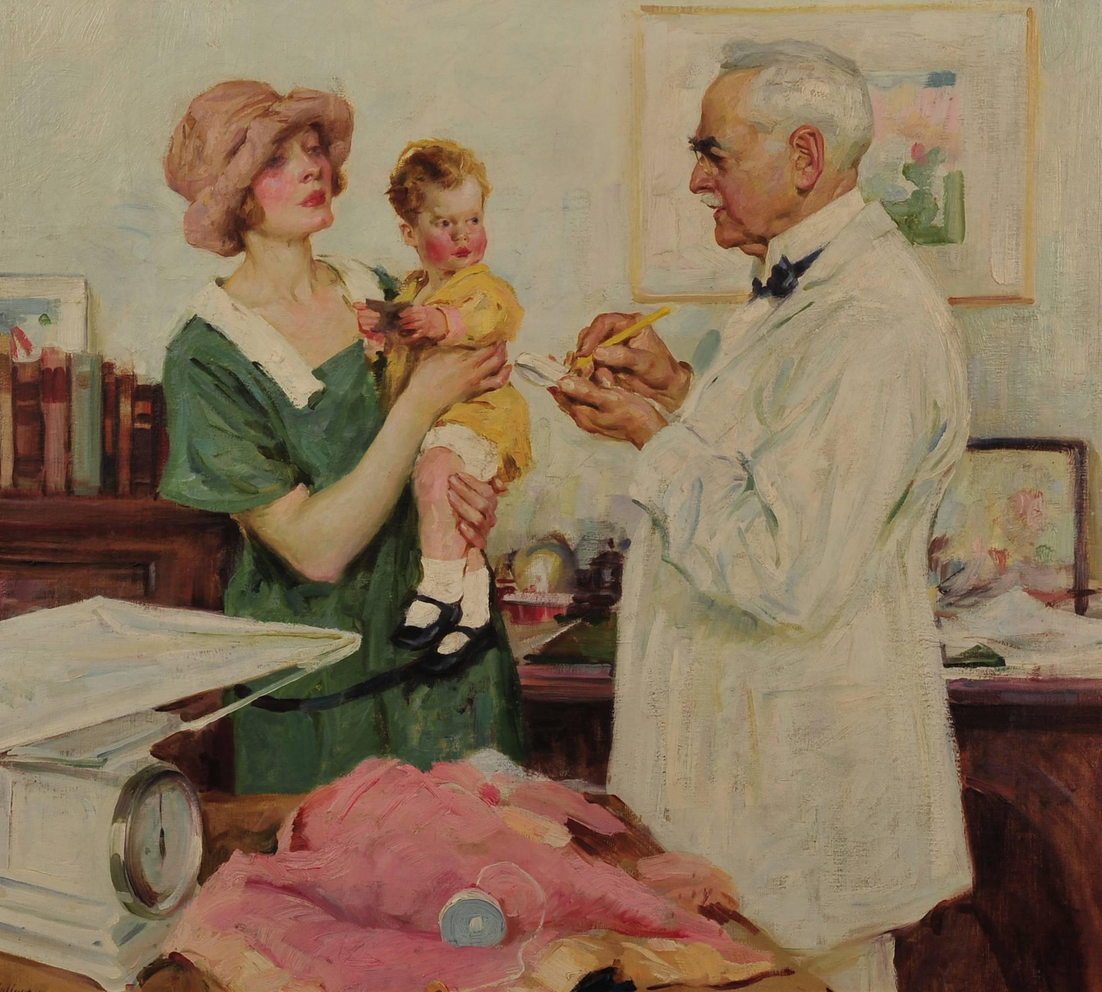 Figurative Painting de Frank Hoffman - Visita al médico de familia