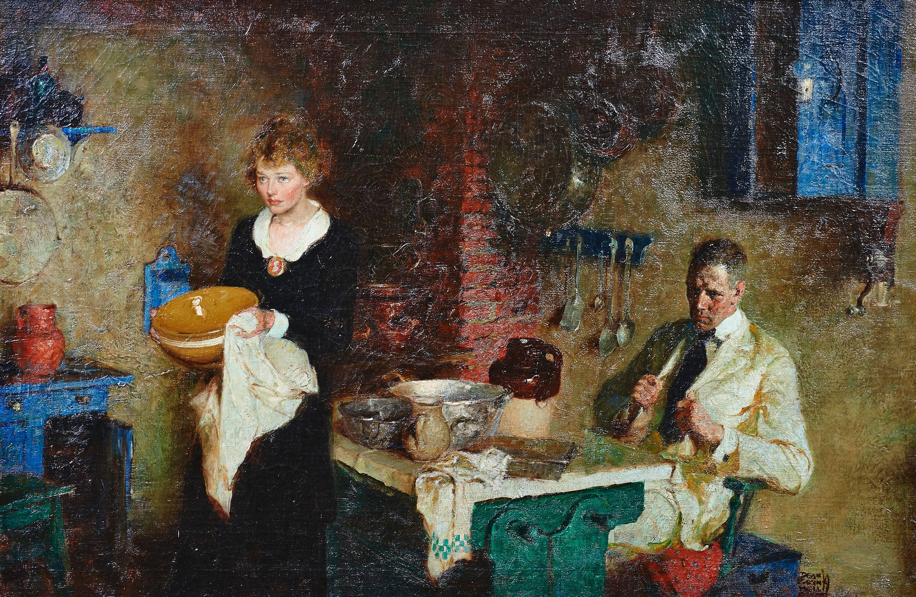 Dean Cornwell Figurative Painting - Stern News After Dinner