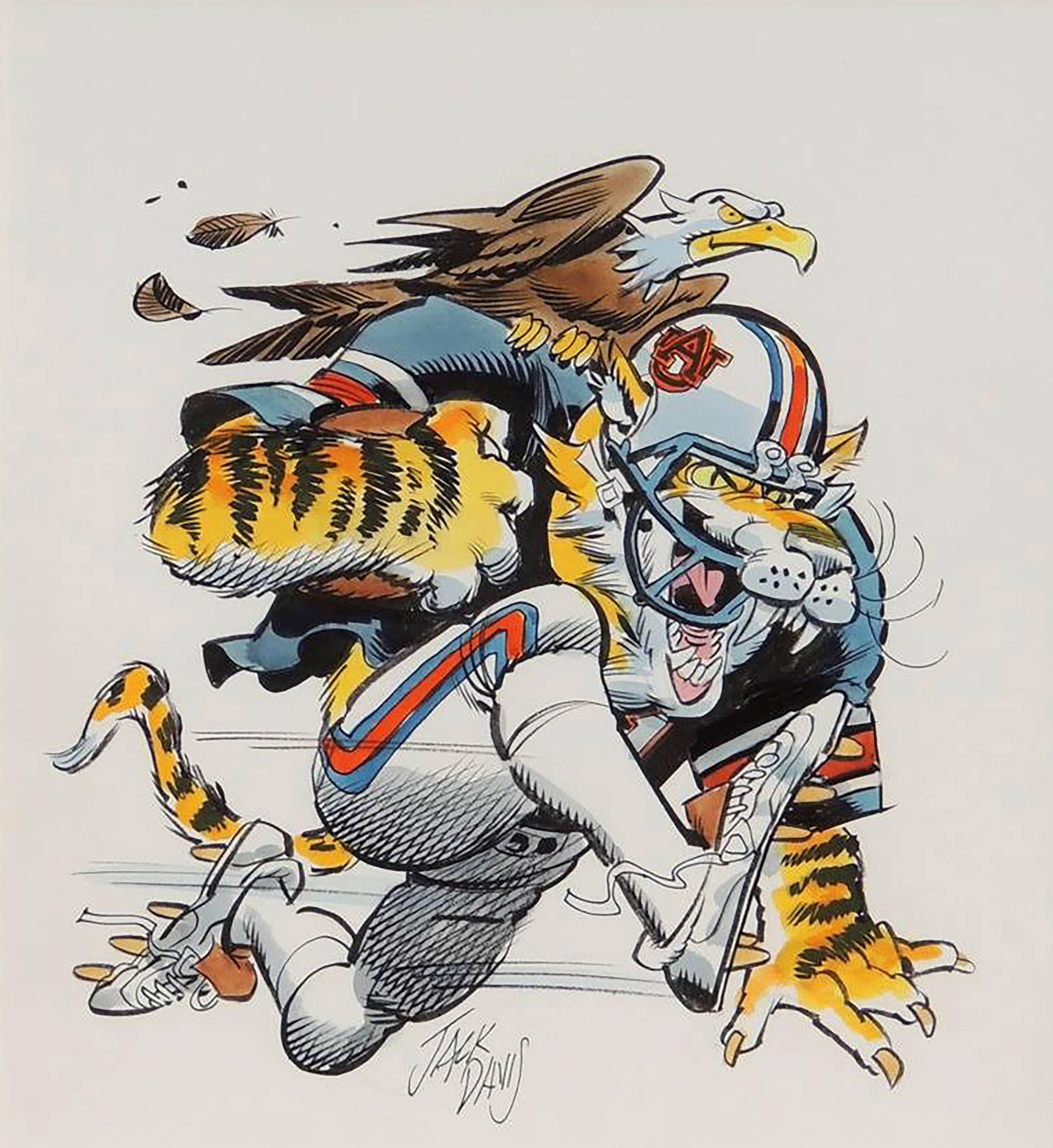 Jack Davis Animal Art - Auburn University Tigers Football Illustration; Original Art