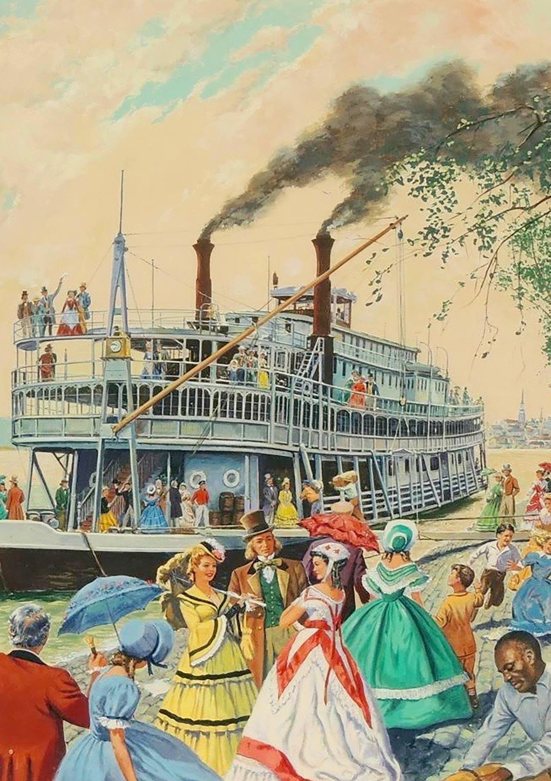 Arthur De Kuh Landscape Painting - Riverboat Scene