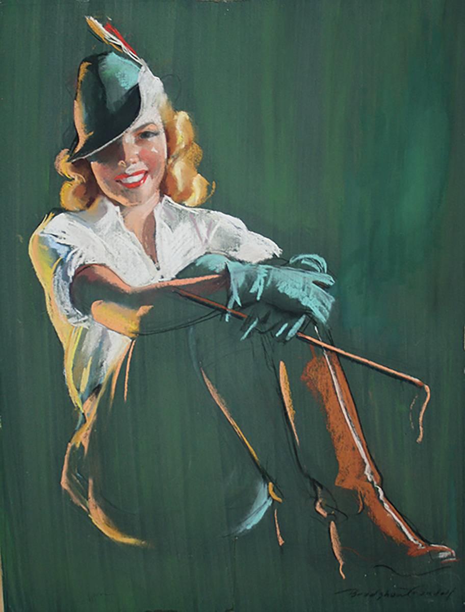 Bradshaw Crandell Portrait - Blonde Woman in Green Equestrian Garb