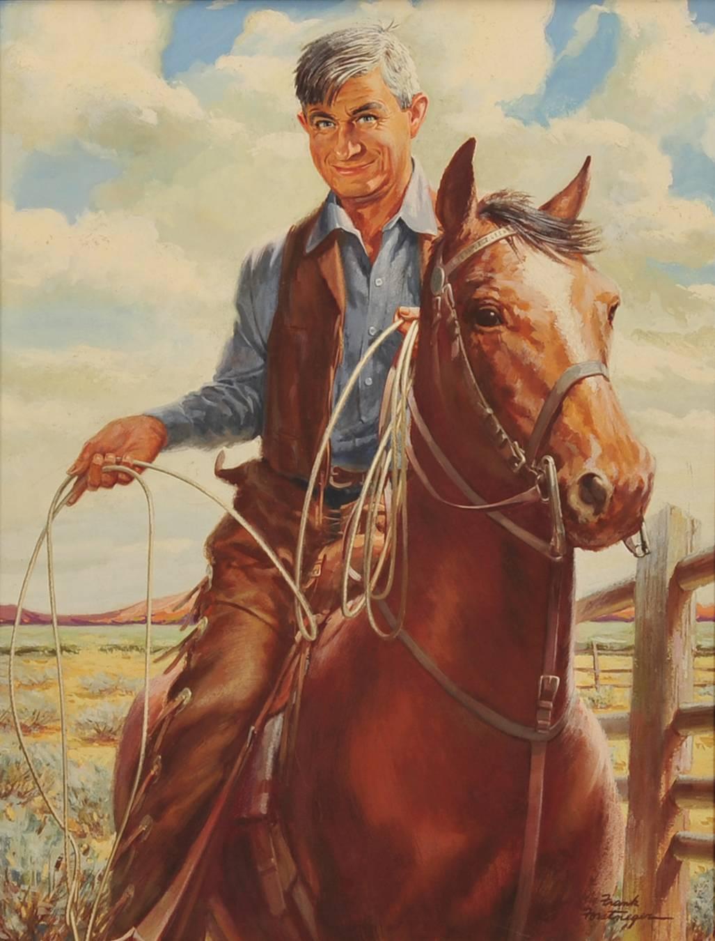 Unknown Animal Painting - Will Rogers on a Horse, Calendar Illustration