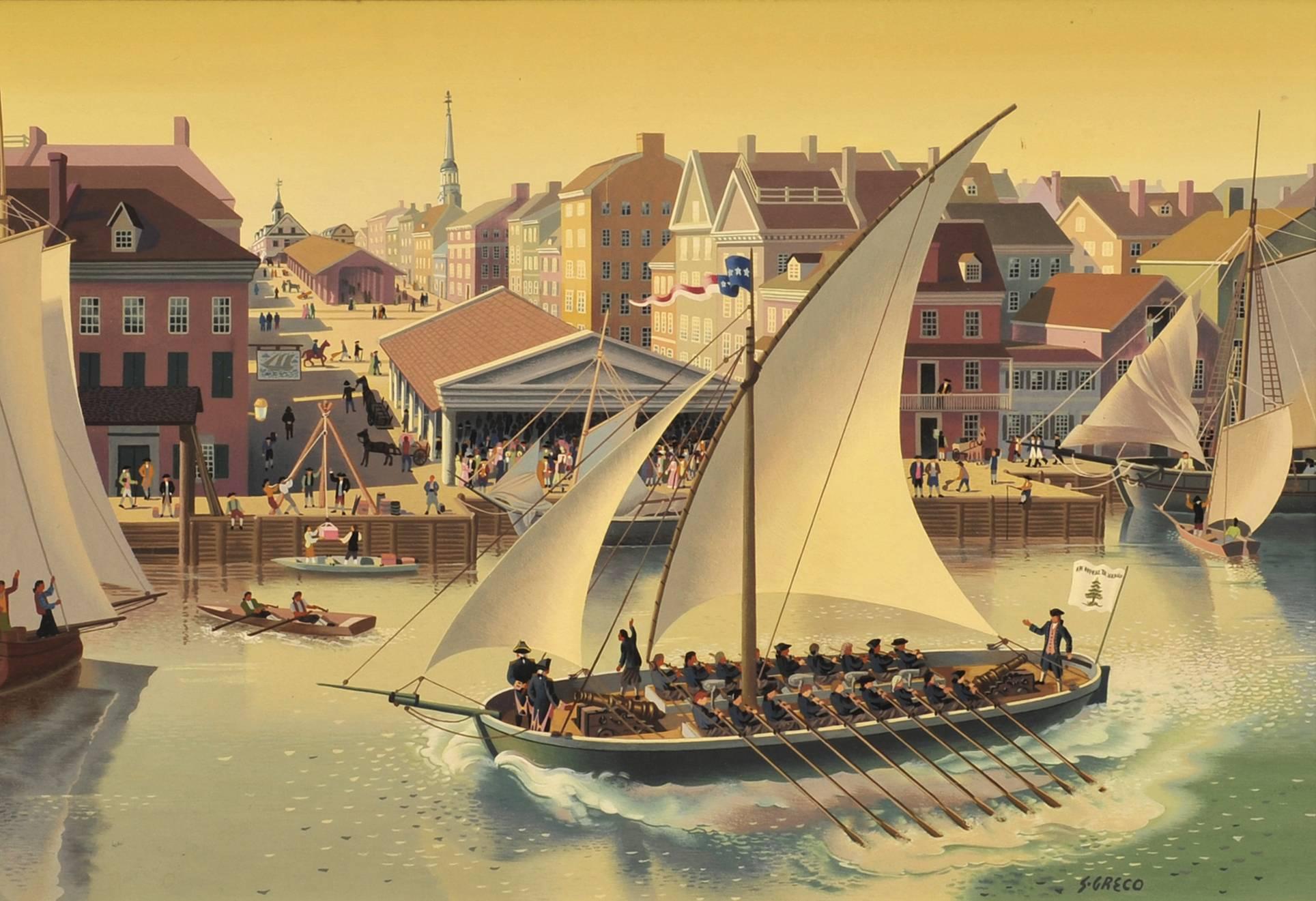 Simon Greco Landscape Painting - Harbor Scene