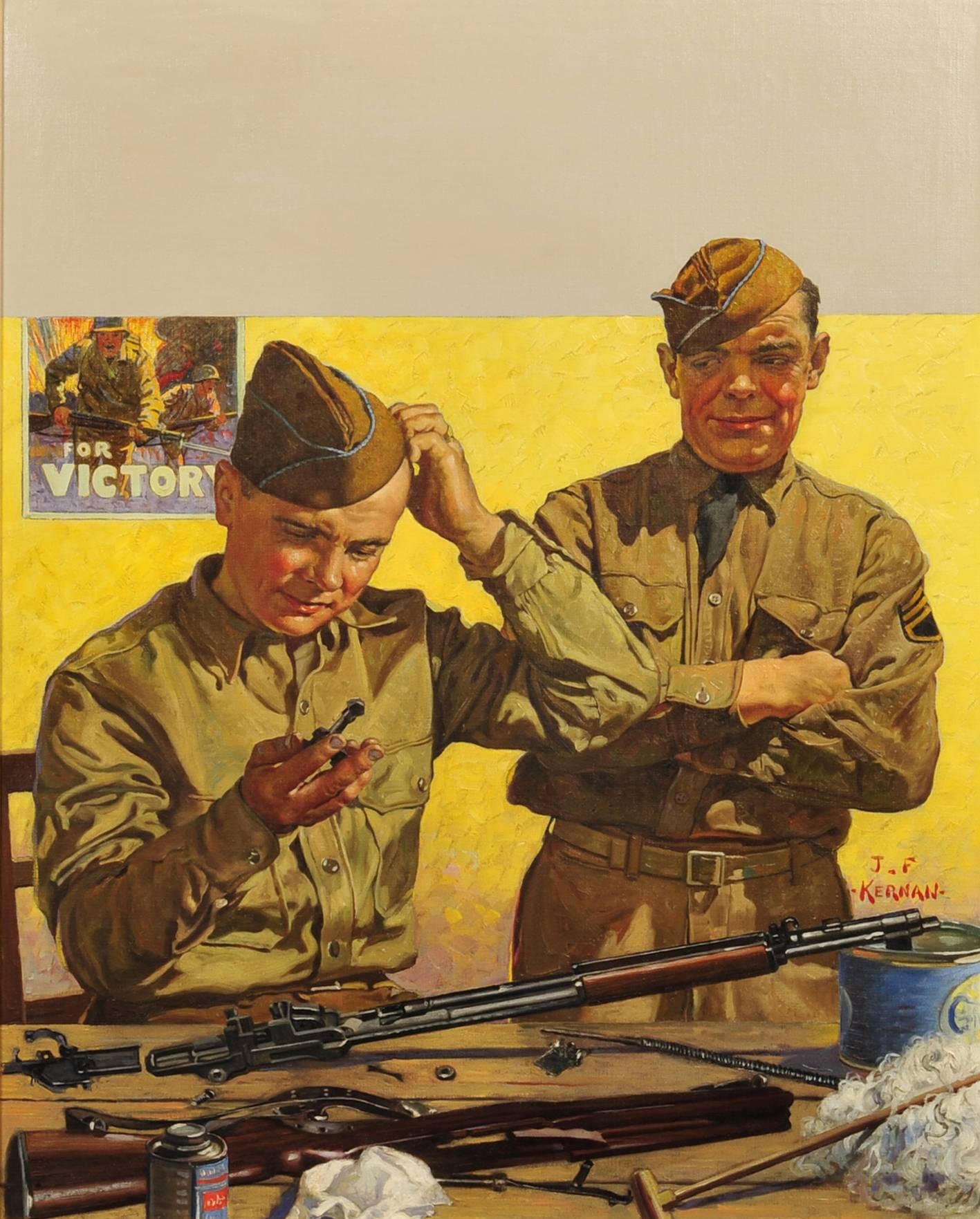 Joseph Francis Kernan Figurative Painting - Soldier Trying to Reassemble, Outdoor Life Magazine Cover