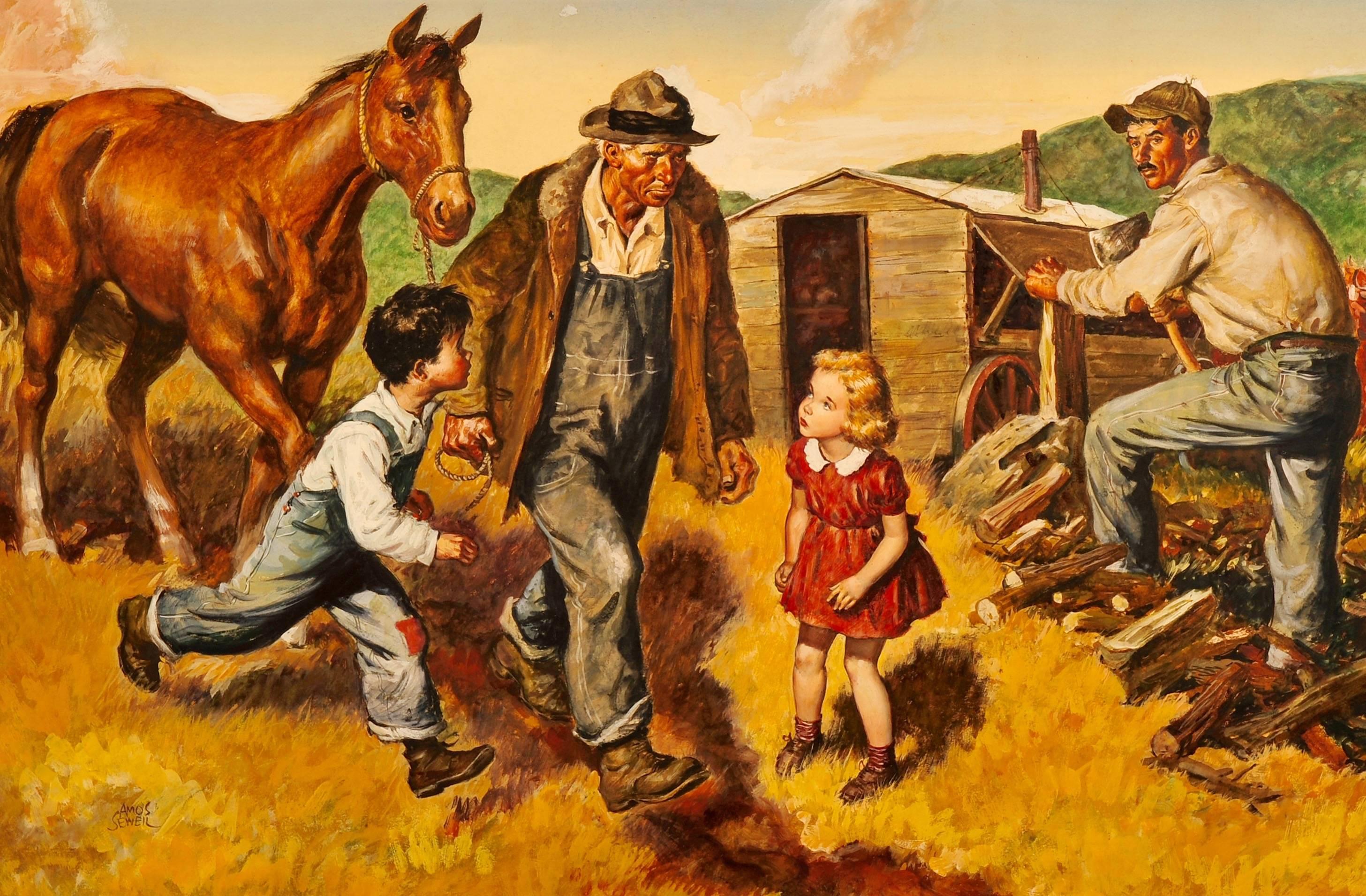 Figurative Painting di Amos Sewell - Uomo che guida il cavallo