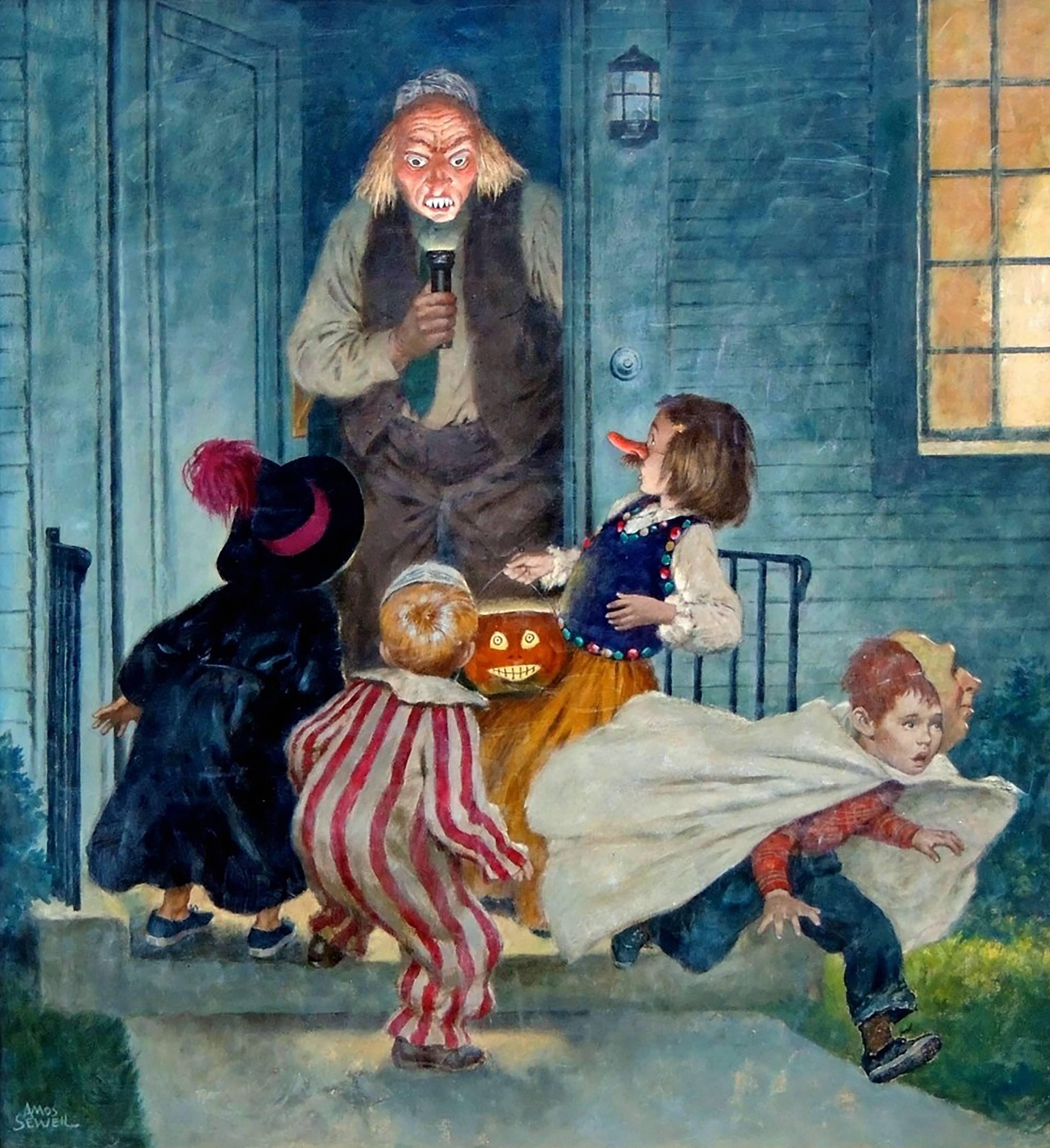 Amos Sewell Figurative Painting - Cover of The Saturday Evening Post, Halloween Edition