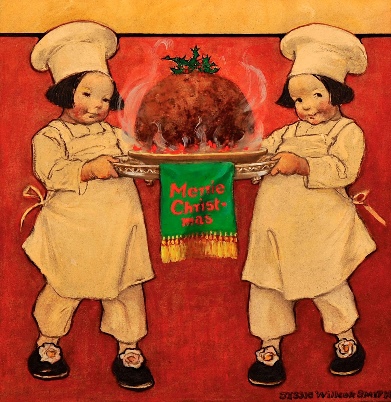 Jessie Willcox Smith Figurative Painting - Merrie Christmas, Cover of Good Housekeeping Magazine