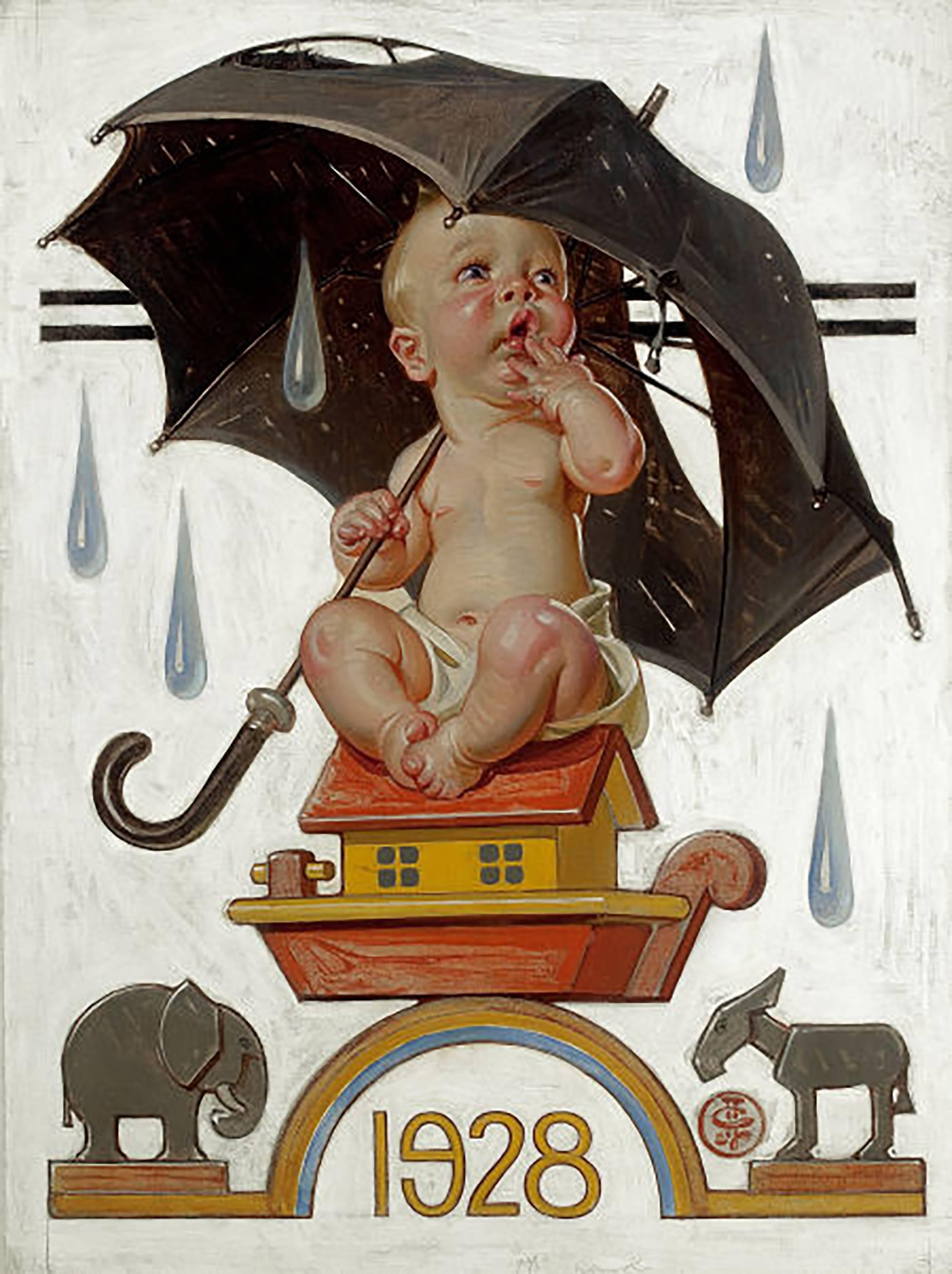 Joseph Christian Leyendecker Figurative Painting - New Year's Baby, Saturday Evening Post Cover