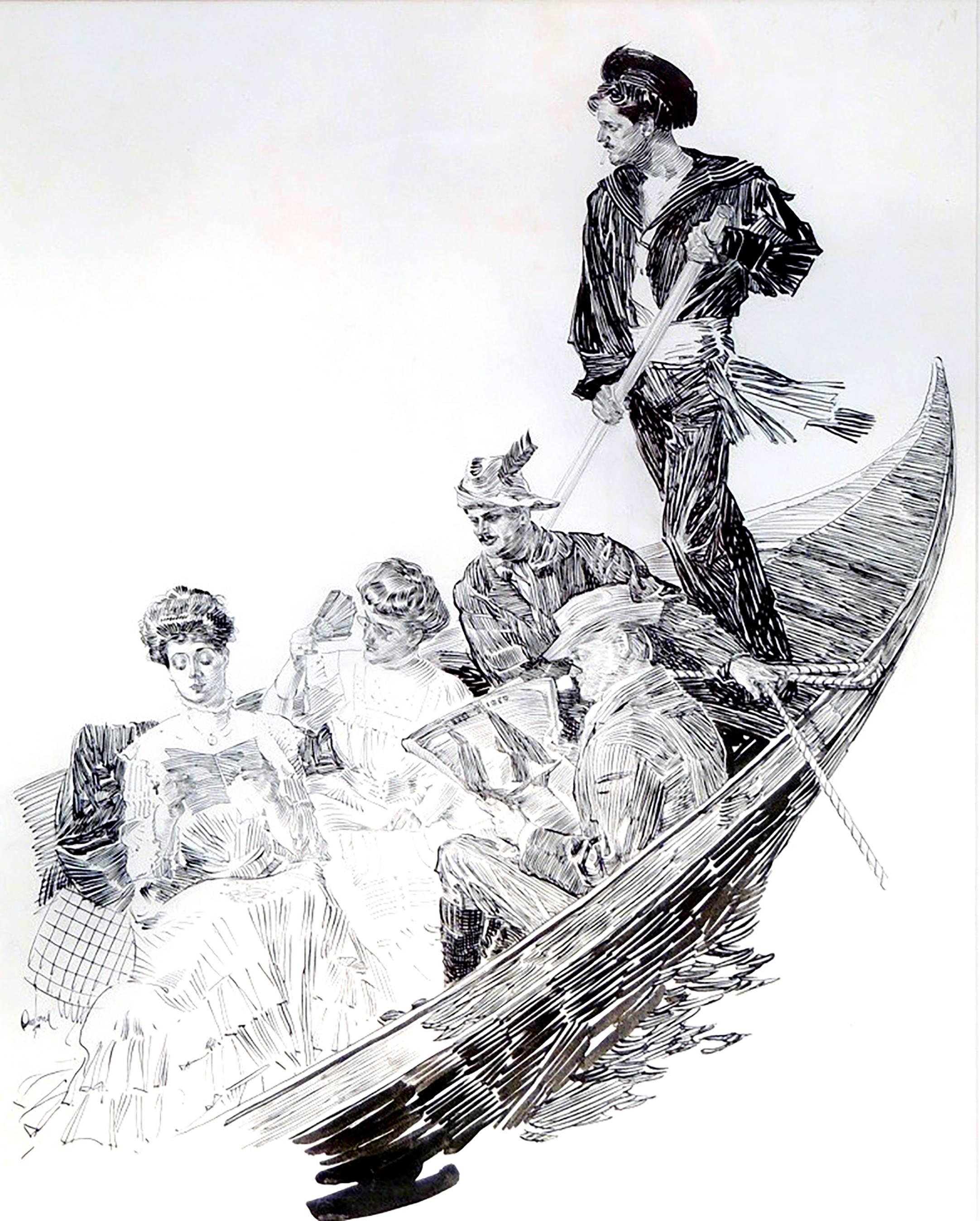 Orson Lowell Figurative Art - Travelers in a Gondola