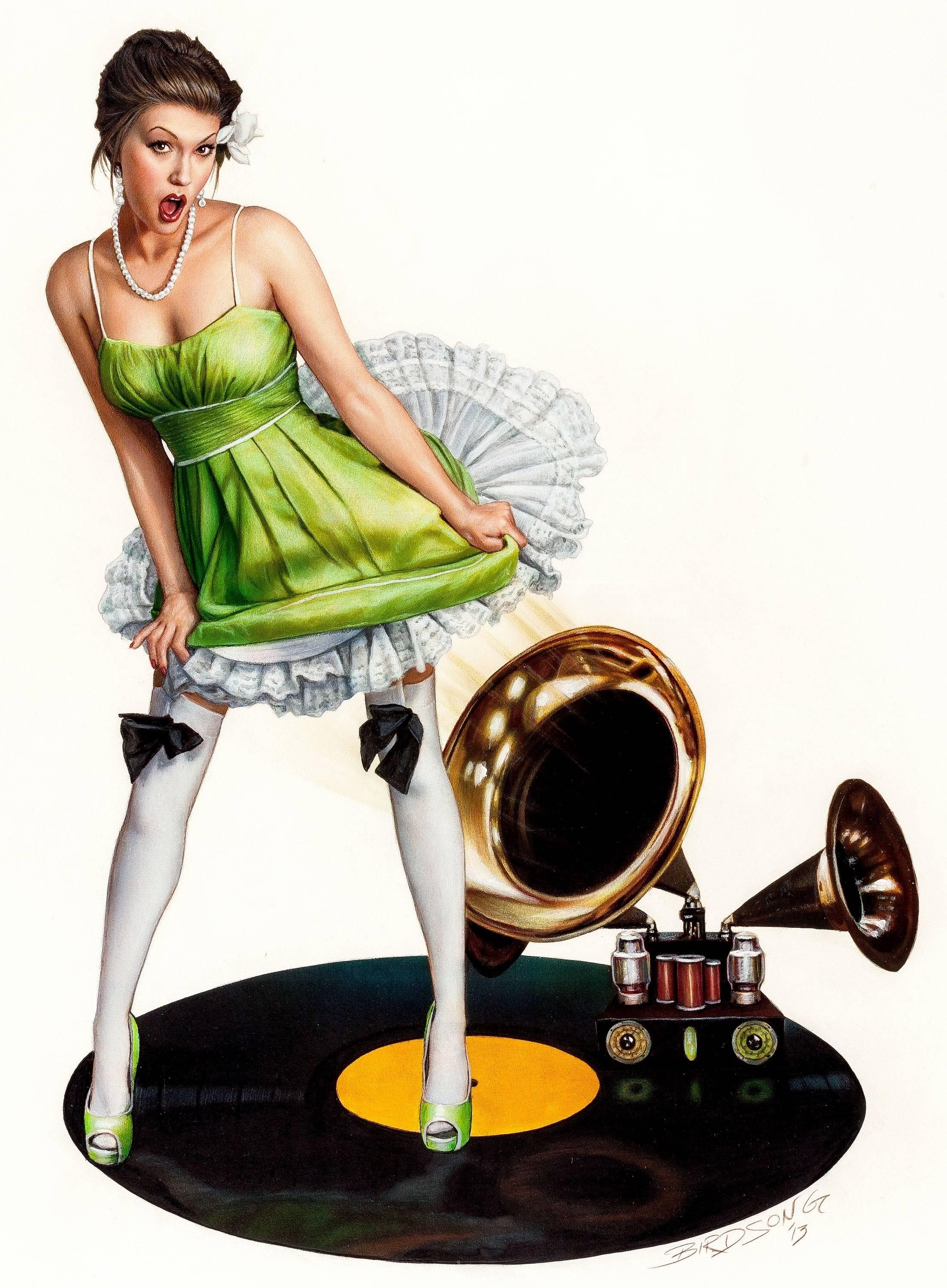 Keith Birdsong Portrait Painting - Girl with Victrola