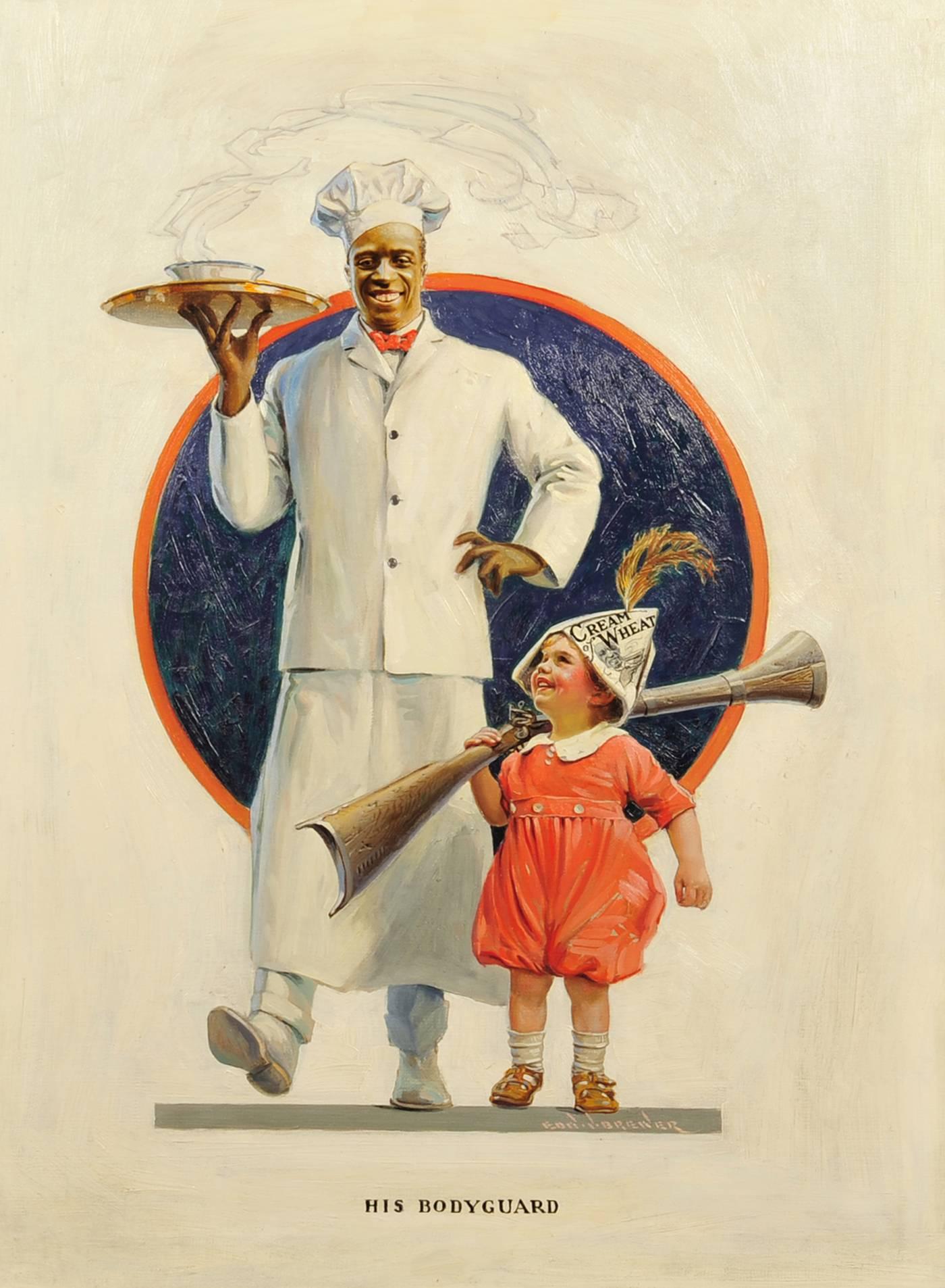 Edward Brewer Figurative Painting - "His Bodyguard, " Cream of Wheat Advertisement, Saturday Evening Post, 1921