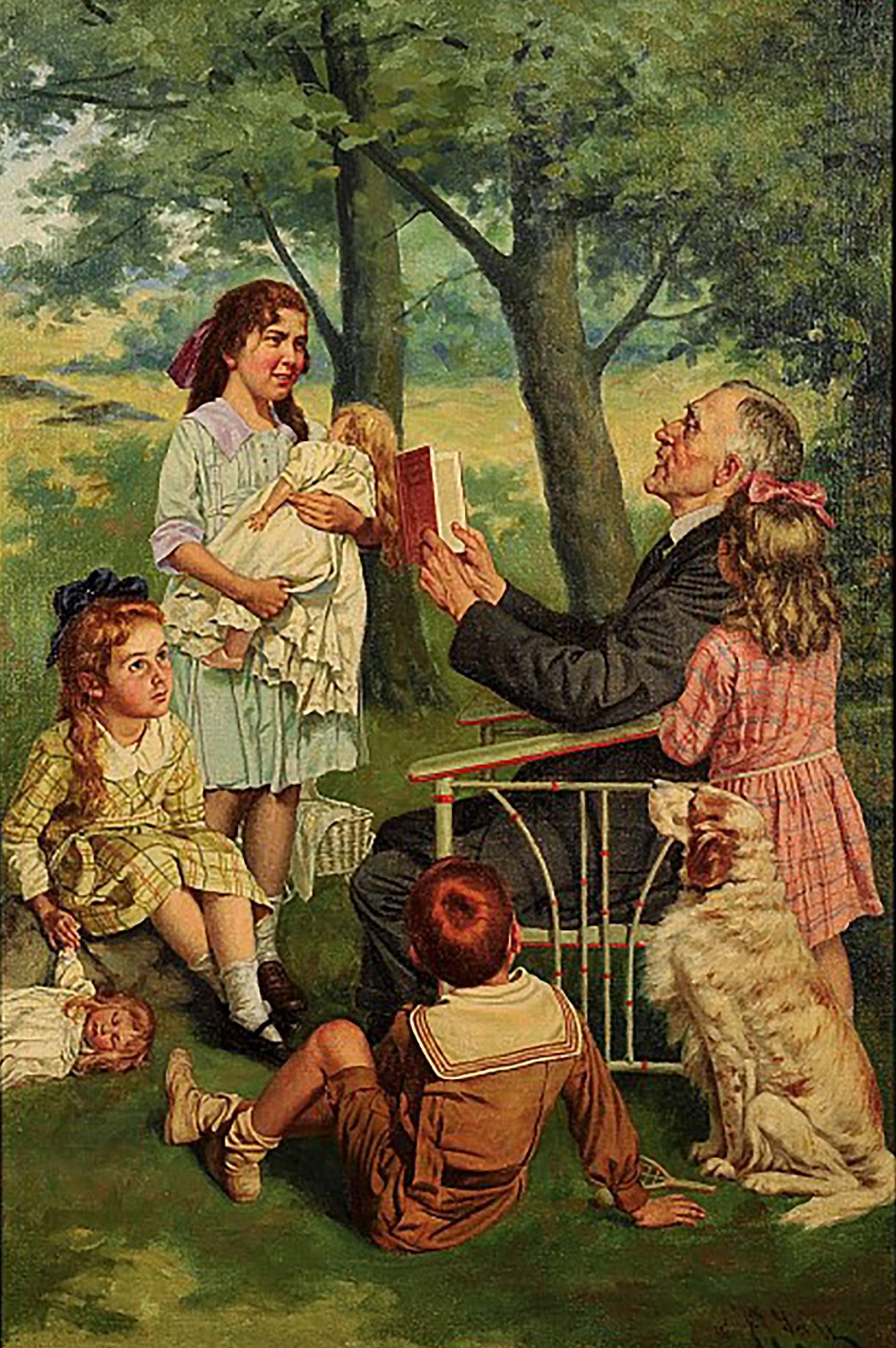 P.J. Meylan Figurative Painting - Storytime in the Park