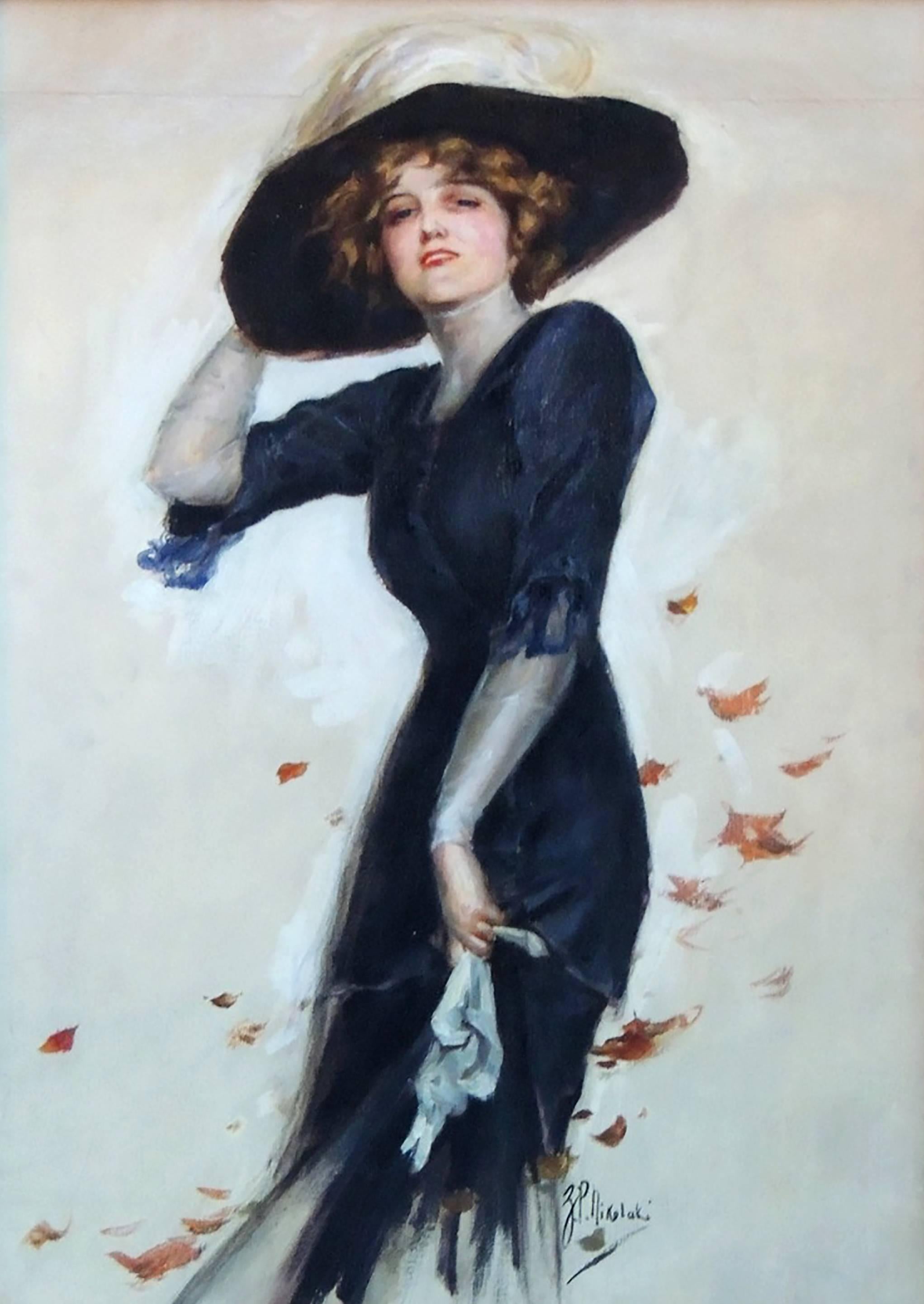 Portrait Painting Nikolaki Z.P. - Woman with Leaves (Femme avec feuilles
