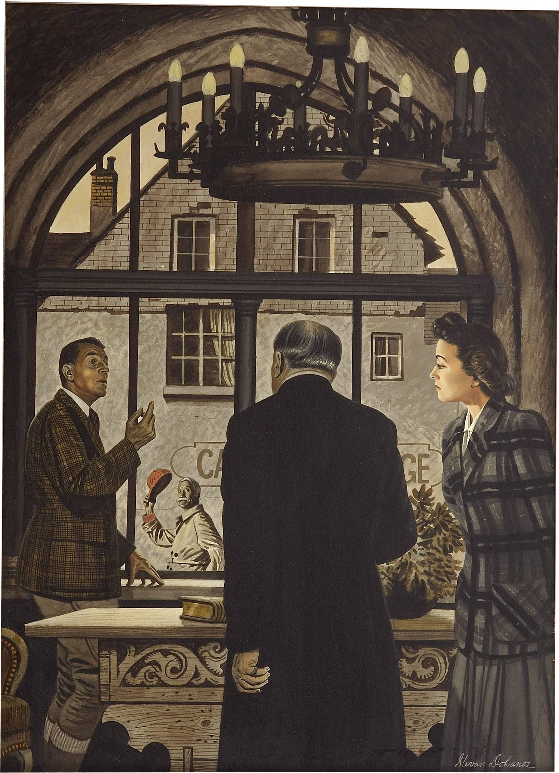 Figurative Painting di Stevan Dohanos - "Illustrazione di una storia originale della rivista "Il segreto dell'Abbé Doret".