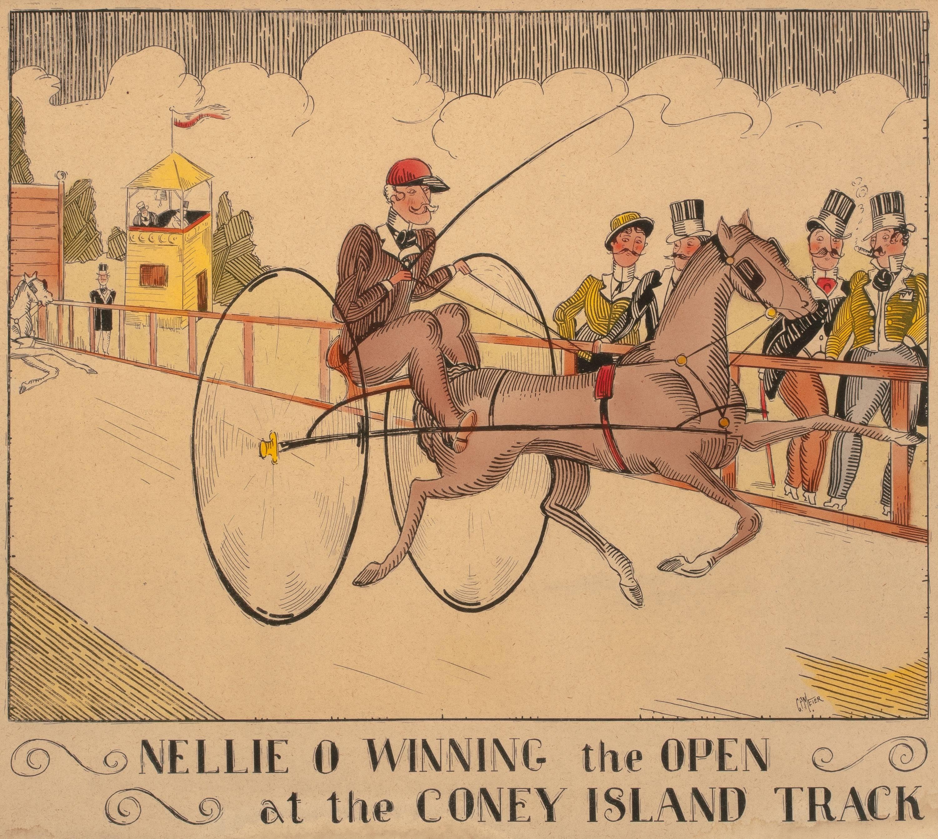 C.P. Meier Figurative Print - Nellie O Winning the Open at the Coney Island Track