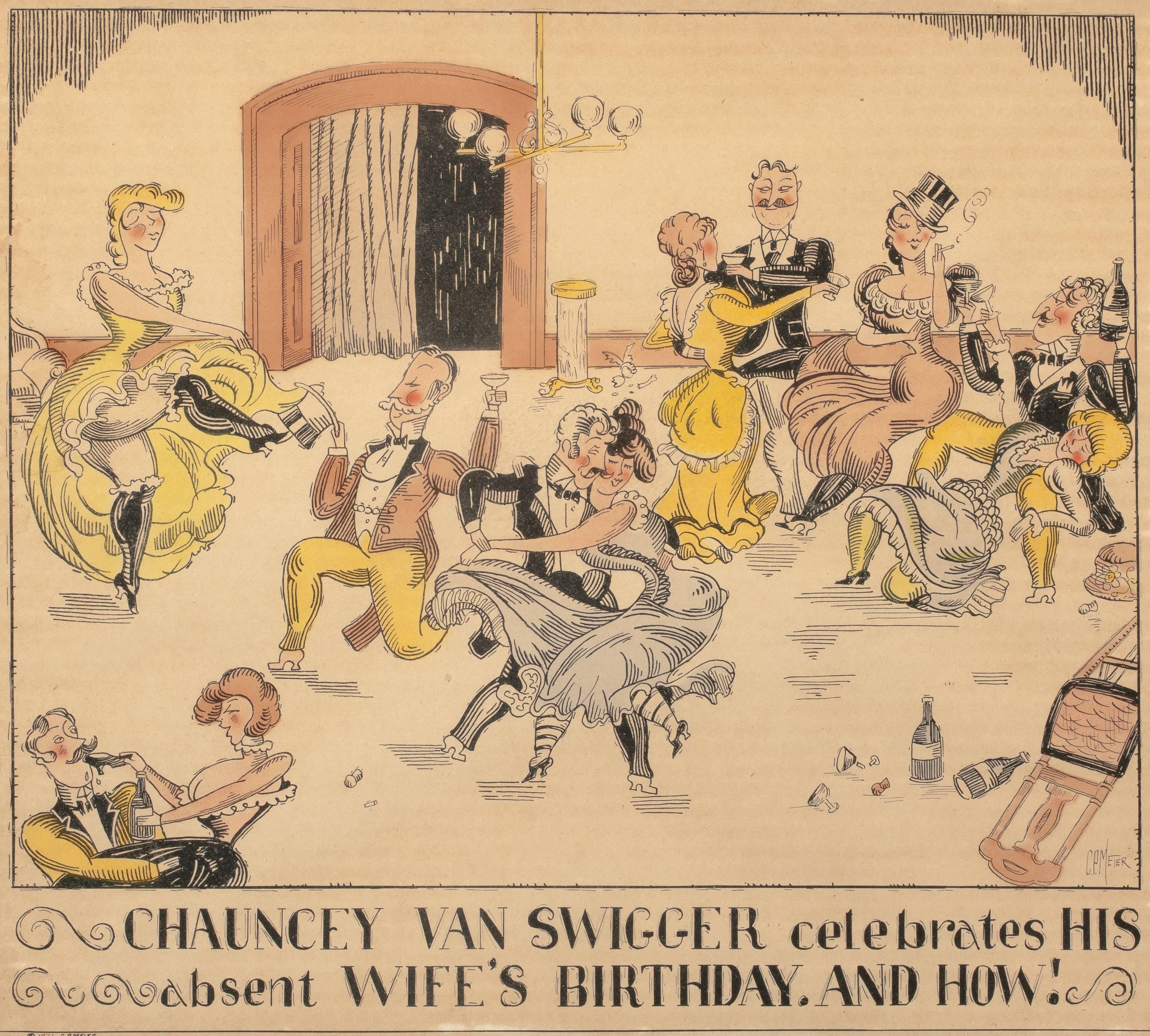 C.P. Meier Figurative Print - Chauncey Van Swigger Celebrates His Absent Wife's Birthday