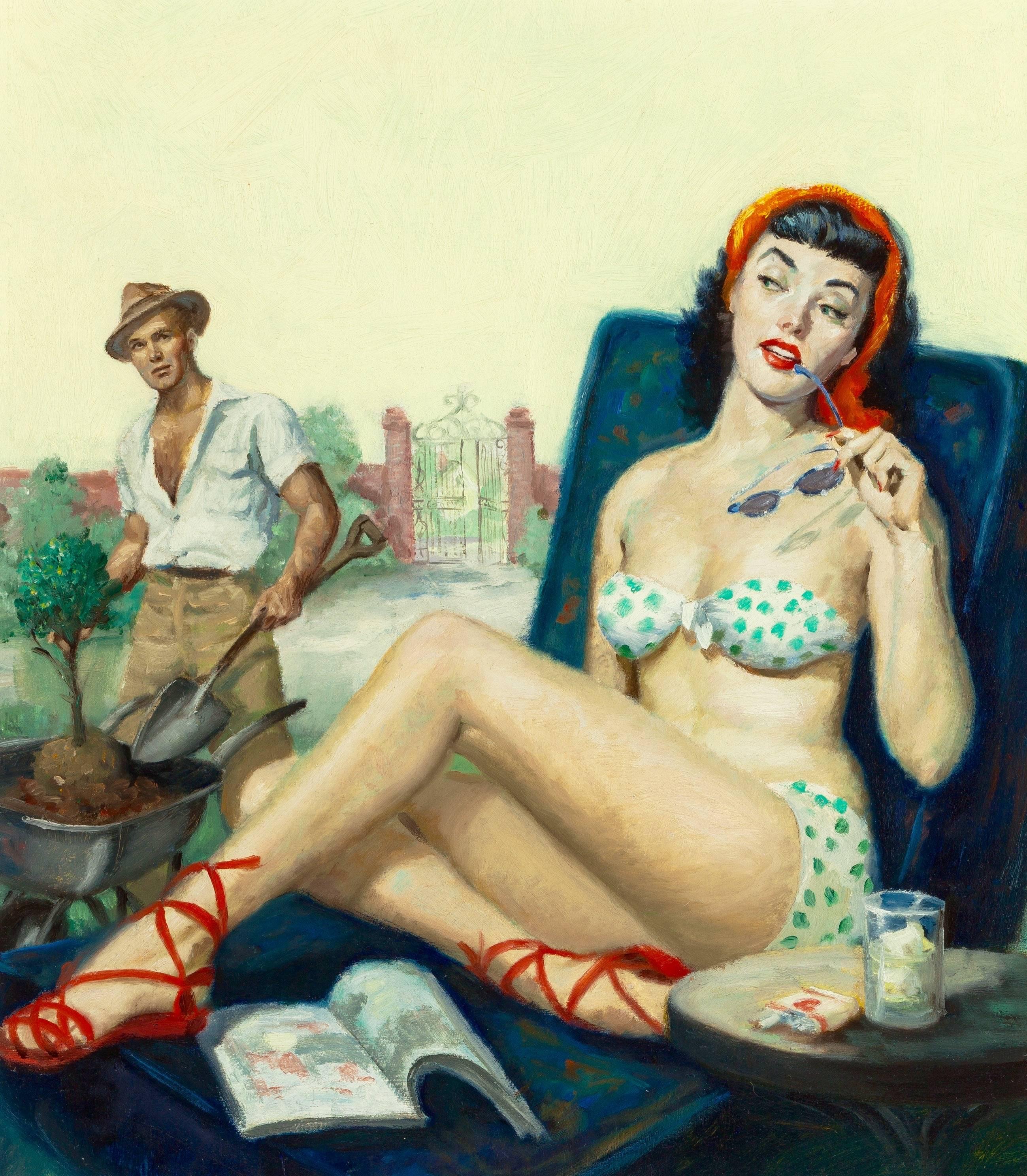 Unknown Figurative Painting - Lounging Around, Paperback Illustration