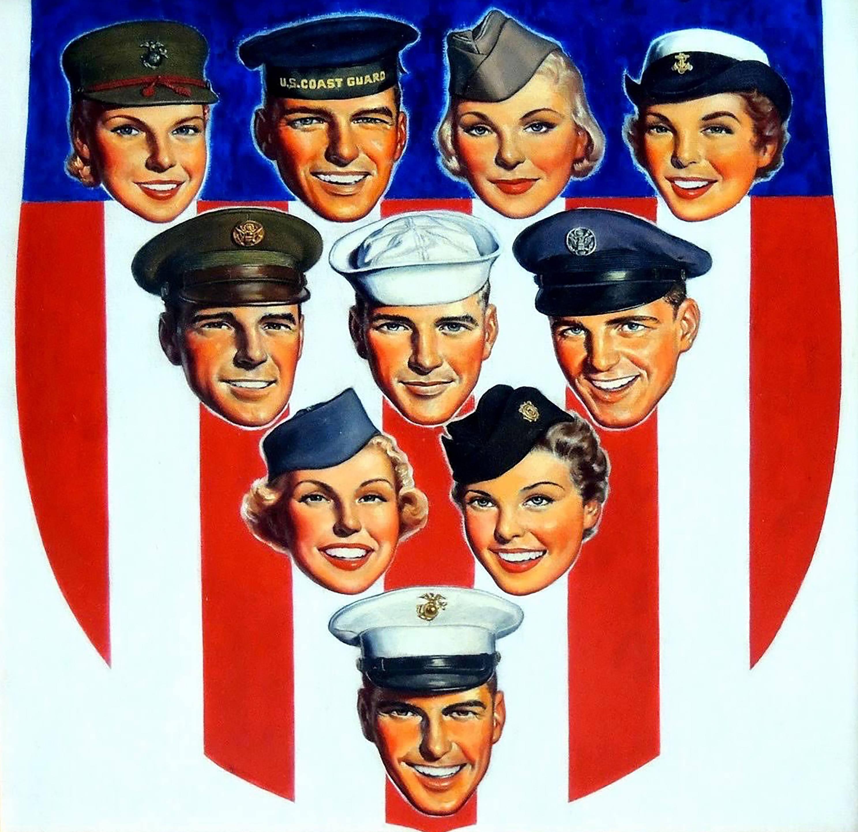 Unknown Figurative Painting - Heads of Members of a Variety of Branches of the U.S. Military