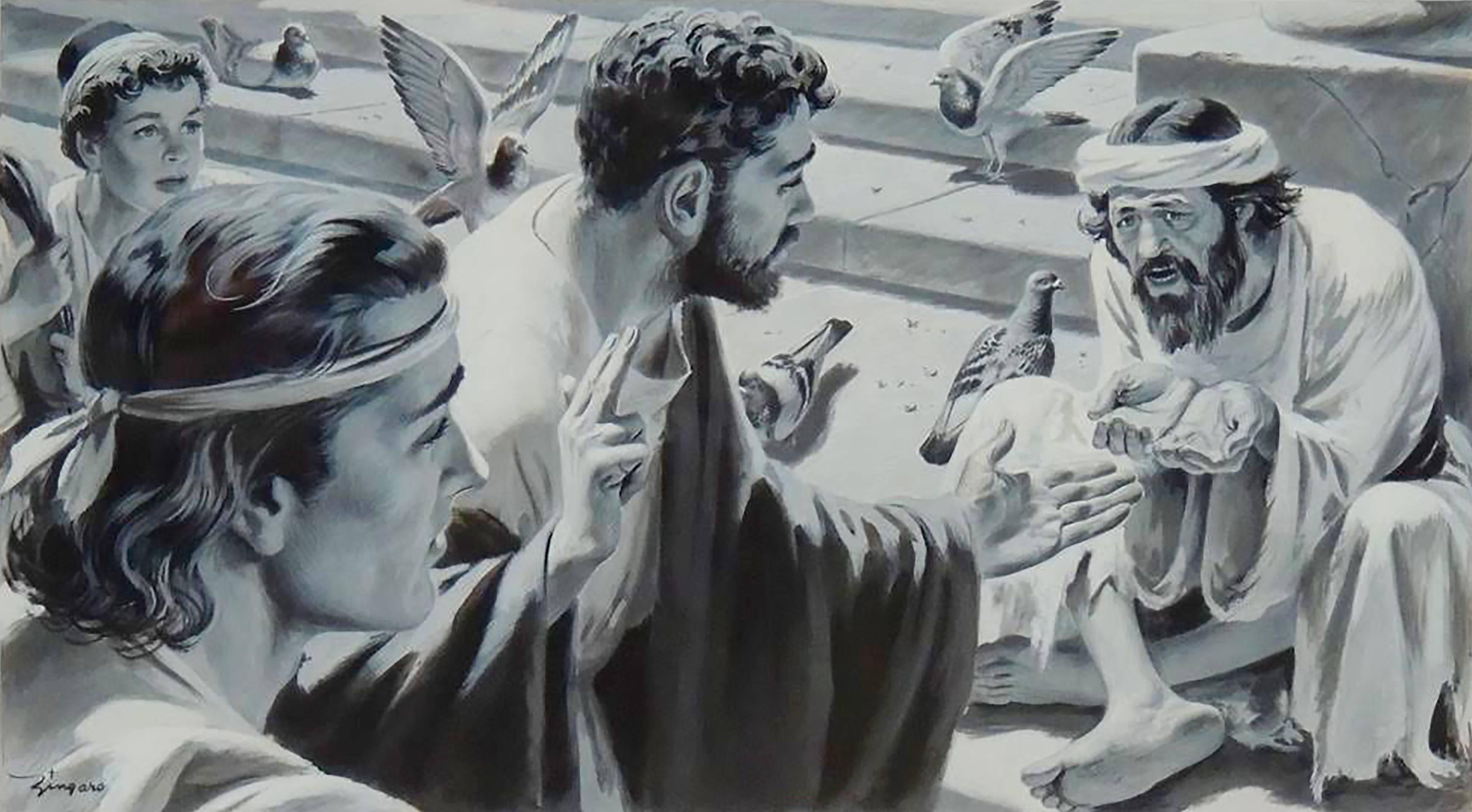 Peter Heals a Lame Beggar - Mixed Media Art by Charles Zingaro