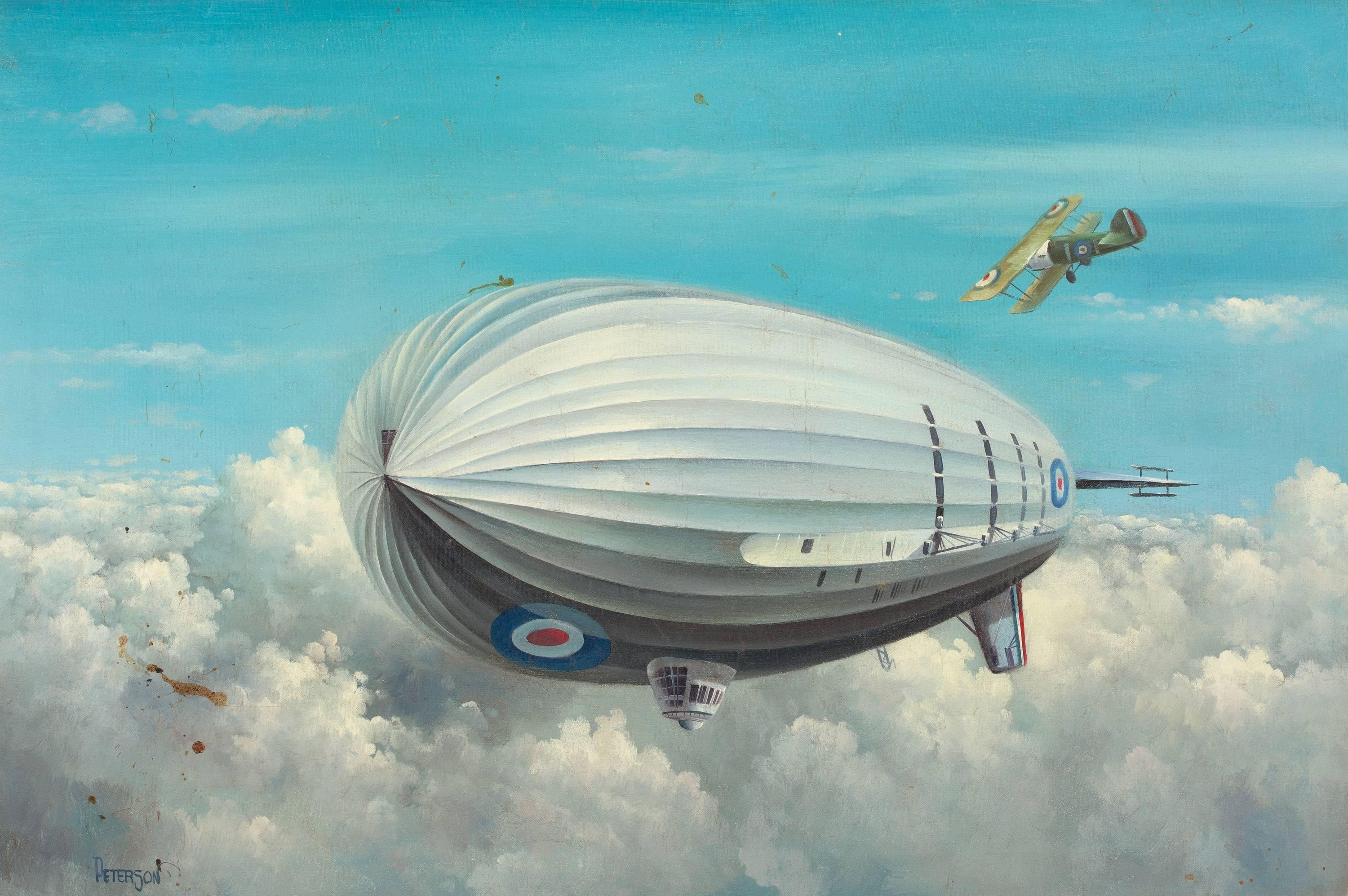 Unknown Landscape Painting - Zeppelin Airship
