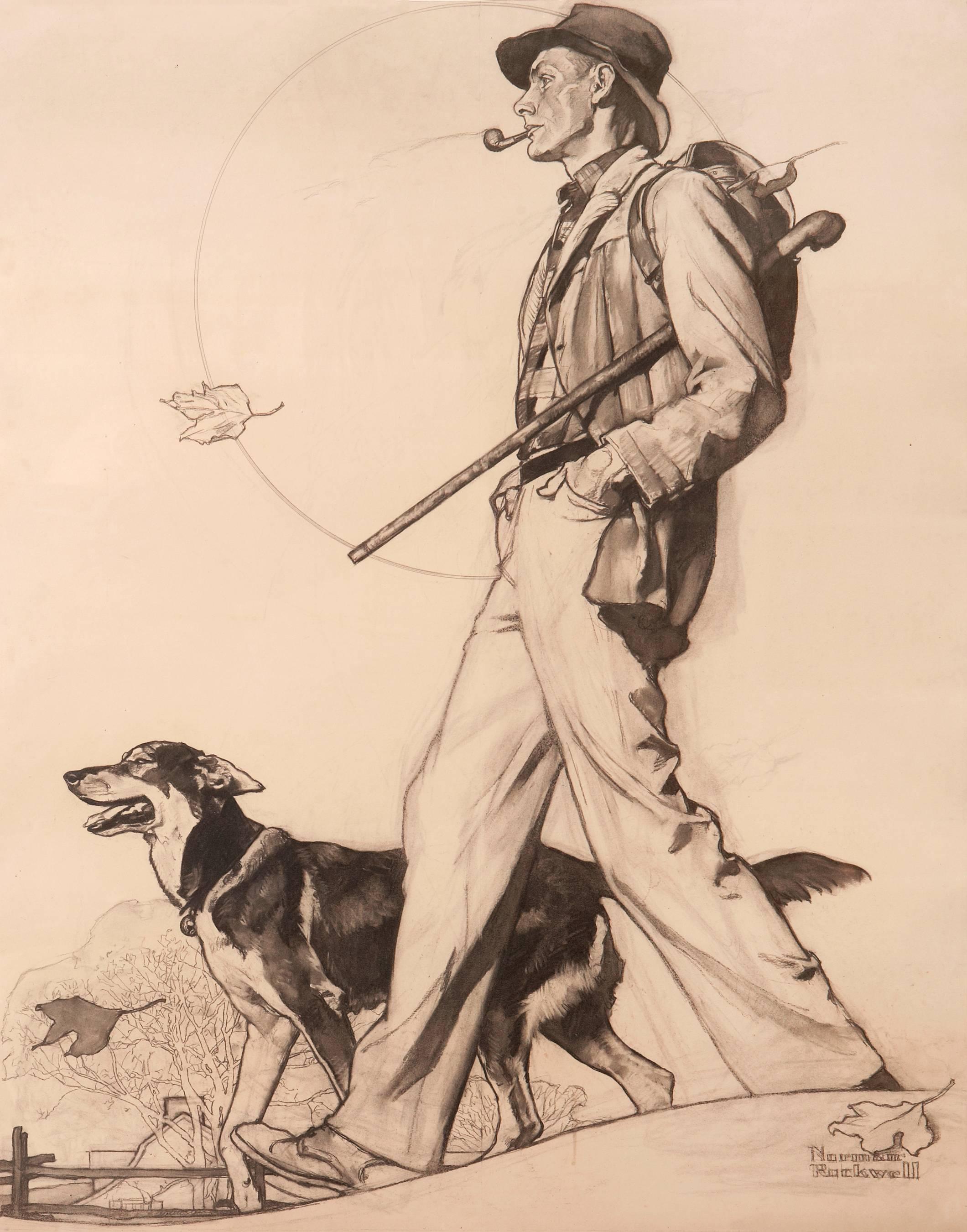 Norman Rockwell Figurative Art - Hiking with Dog, Saturday Evening Post Cover Study 