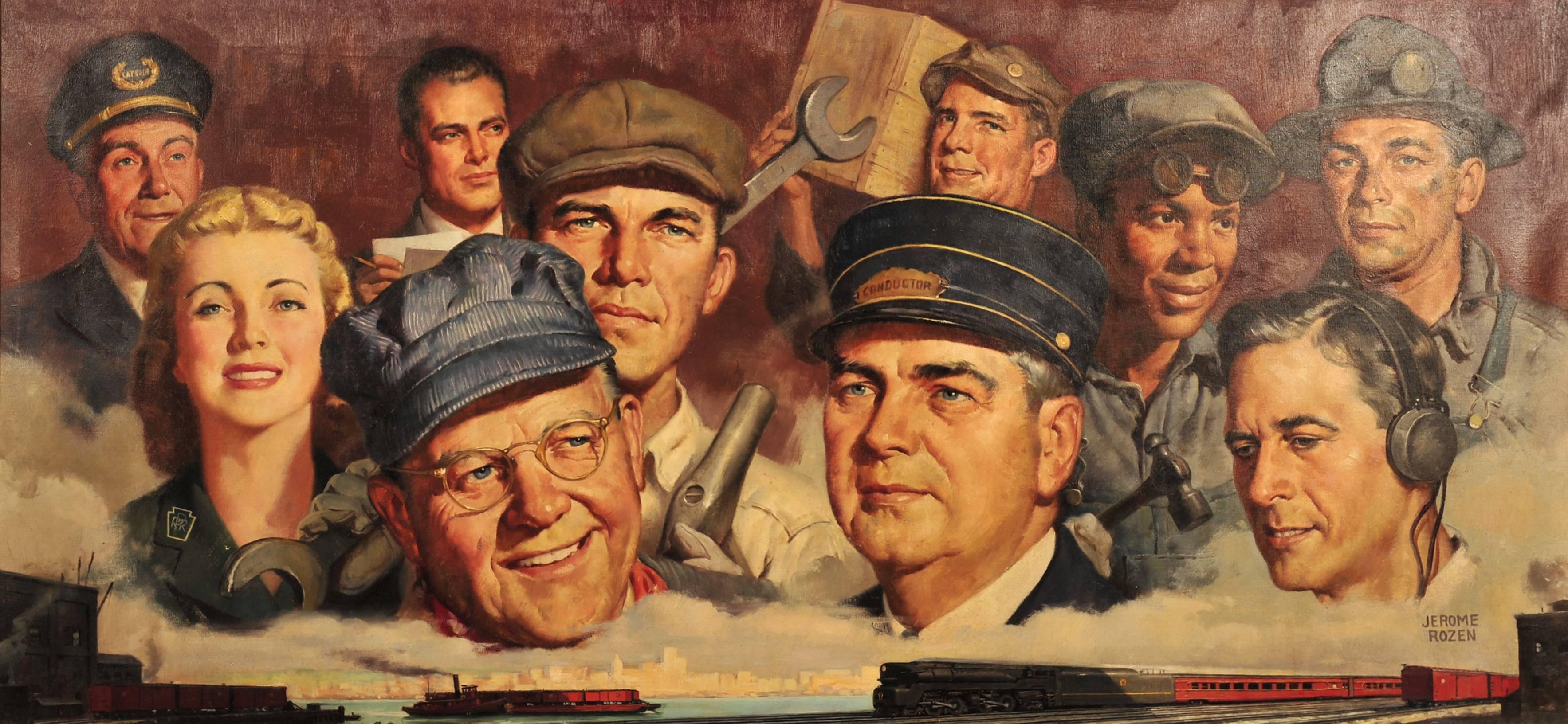 Jerome Rozen Figurative Painting - Faces of PA Railroad