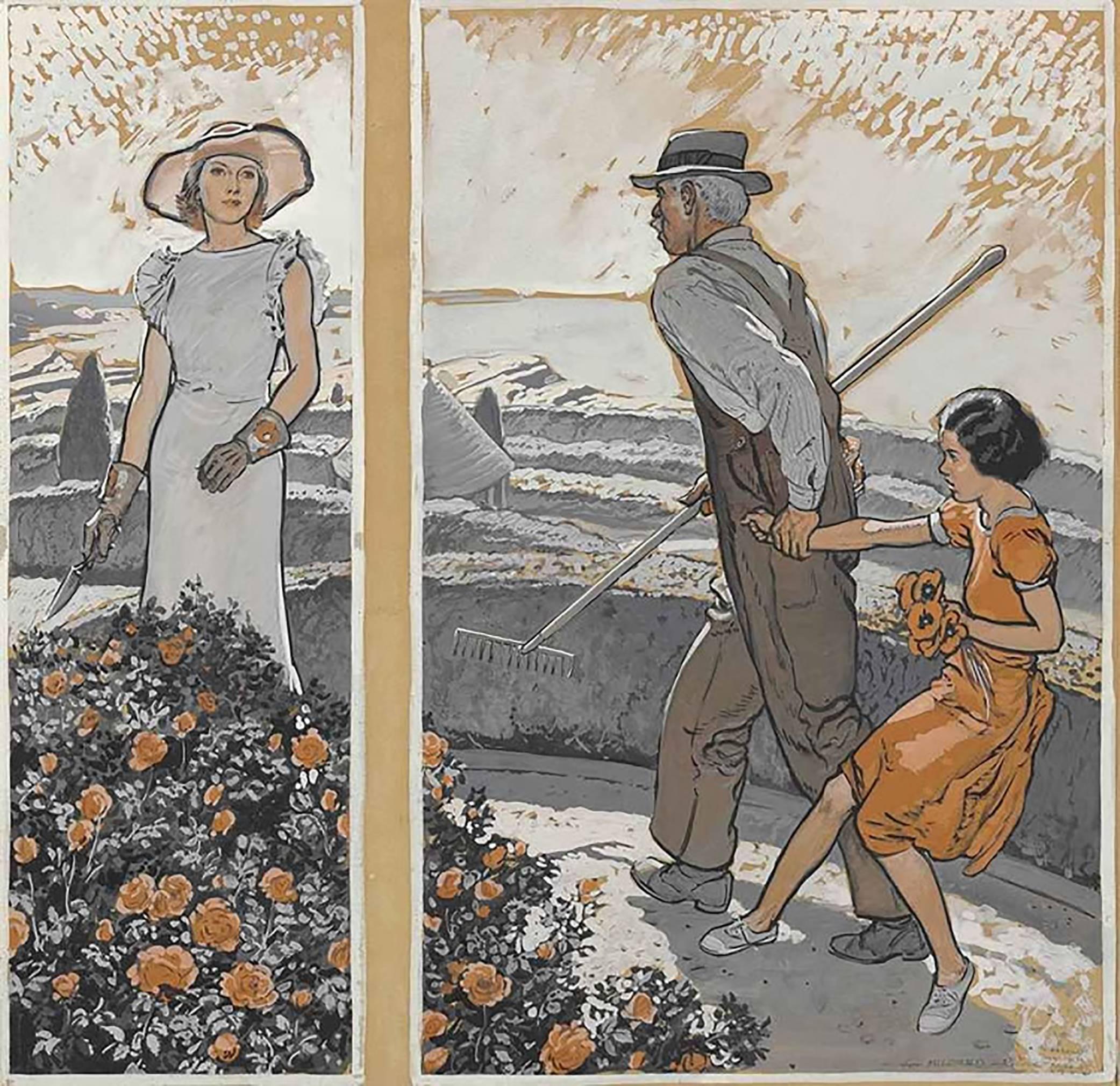 Figurative Painting Harold von Schmidt - « C'est les fleurs de Stealin, Mme Atherton ! »