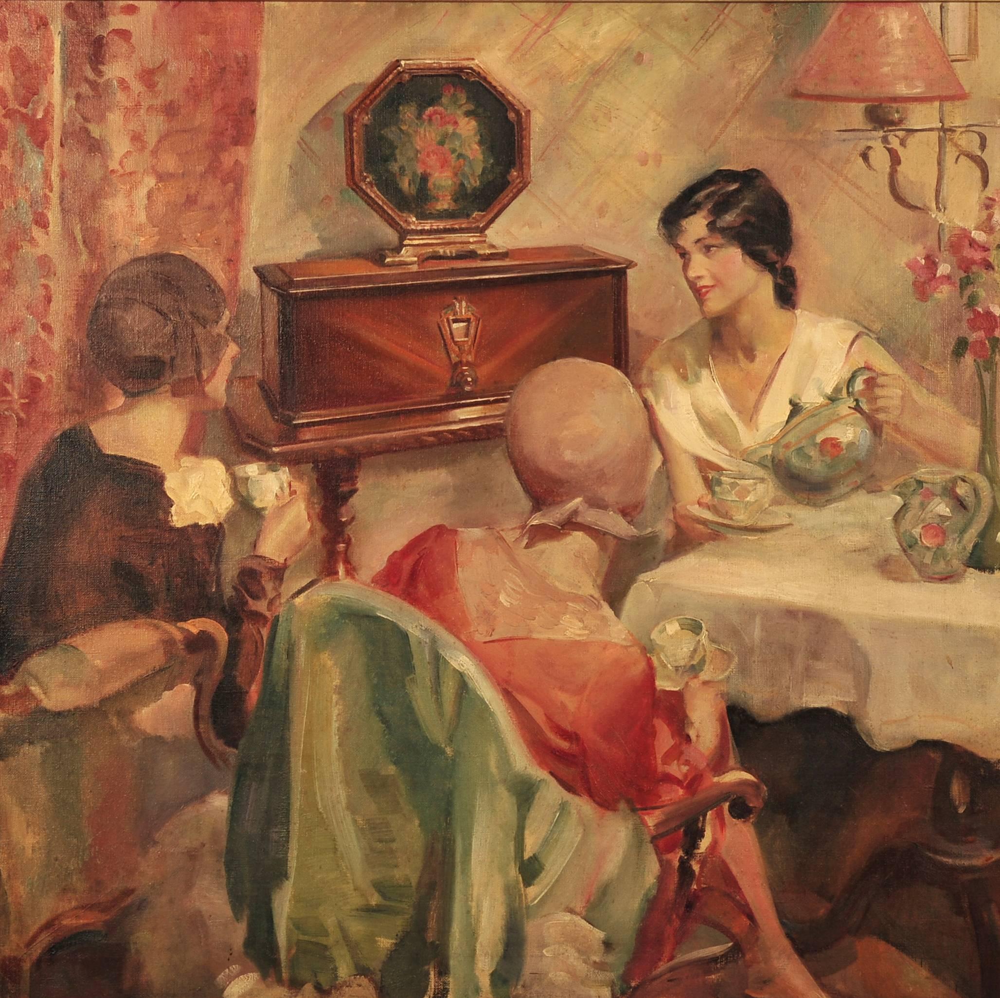 Figurative Painting di Walter Wallace Seaton - Lady Lunch