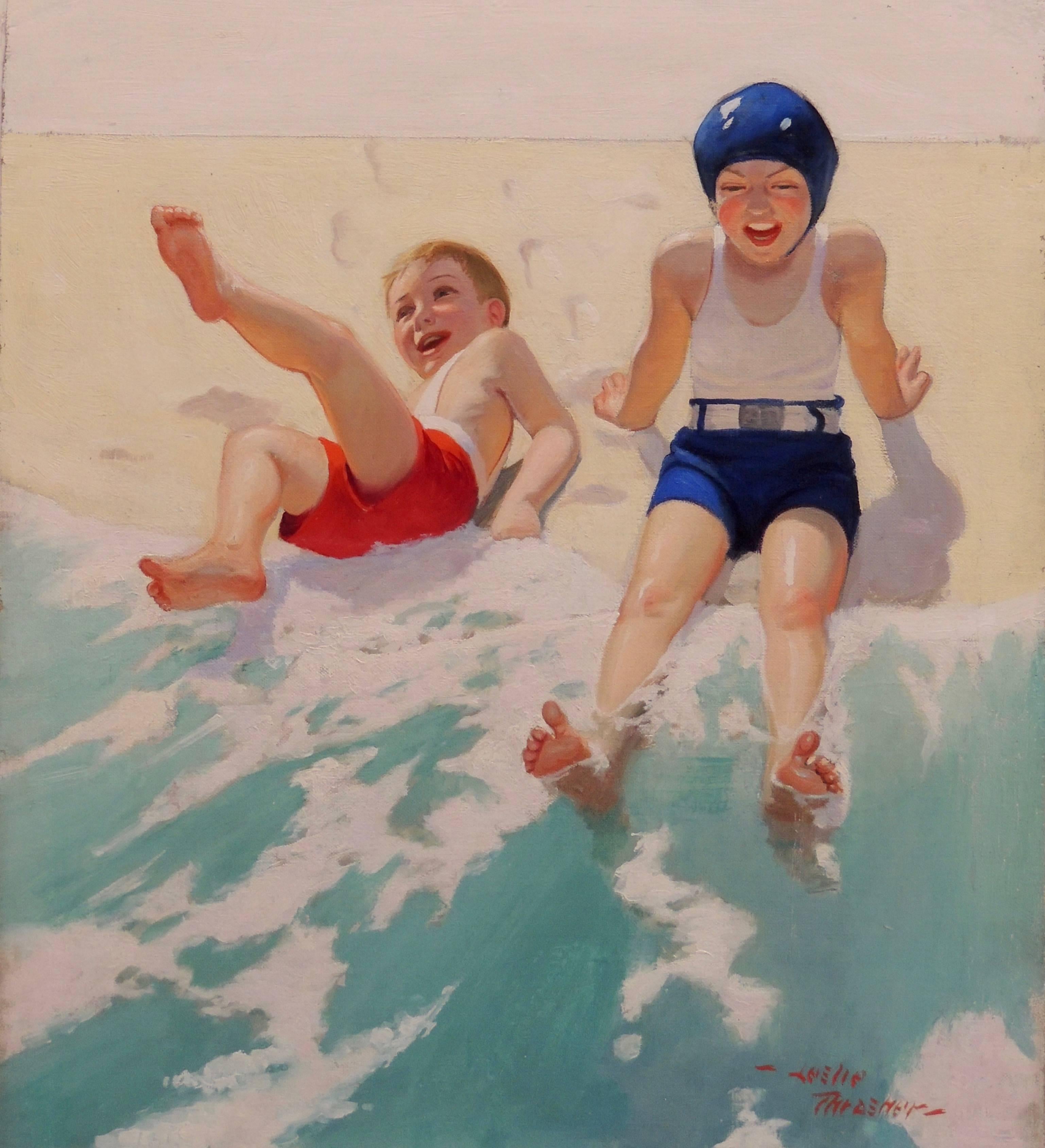 Leslie Thrasher Figurative Painting - 'Water Babies' Liberty Magazine Cover