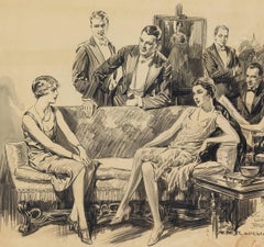 Antique Saturday Evening Post story, 1920s Parlor Scene