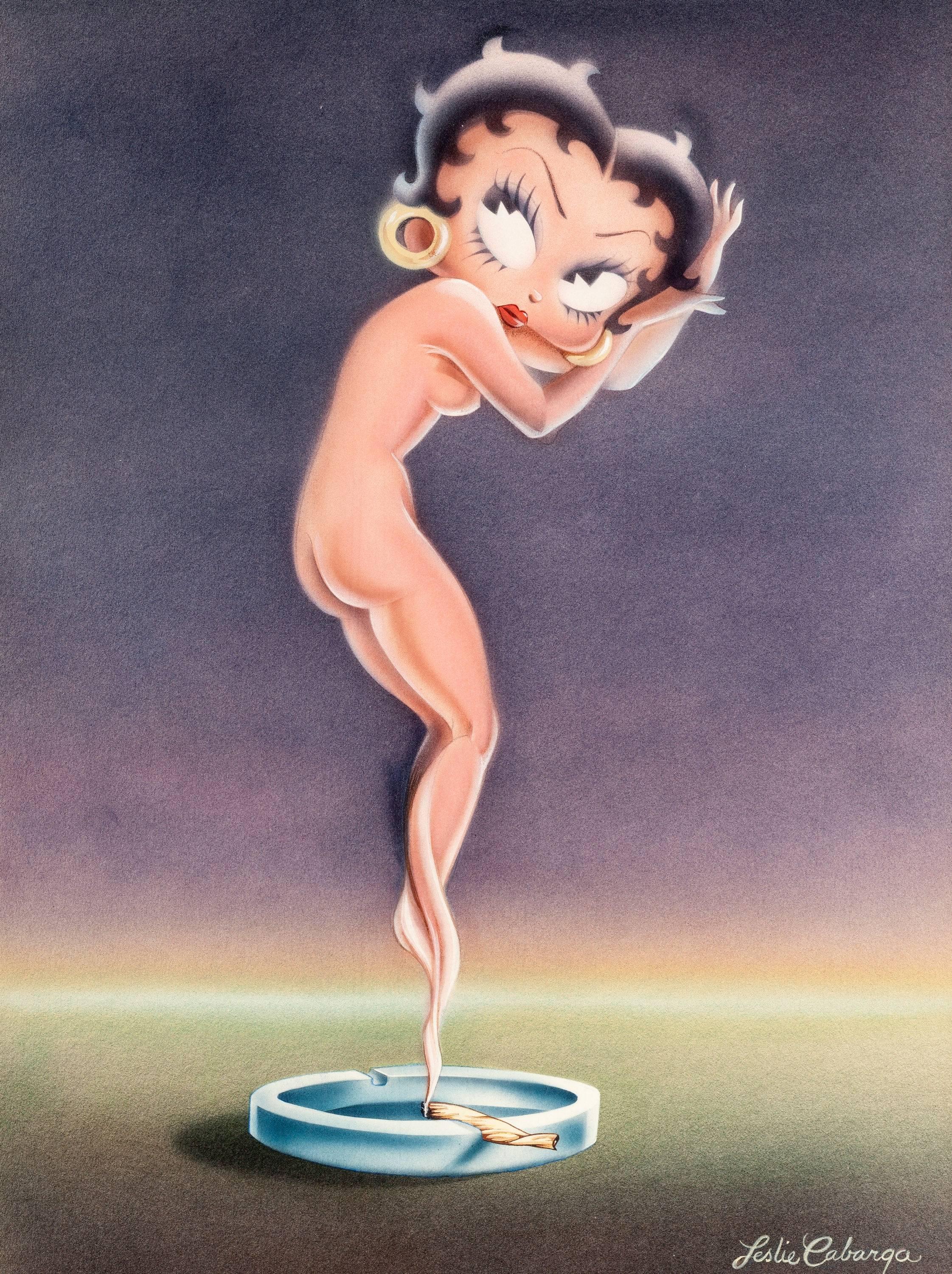 Betty Boop as a Cloud of Smoke from a Marijuana Cigarette (After Icart) - Mixed Media Art by Leslie Cabarga