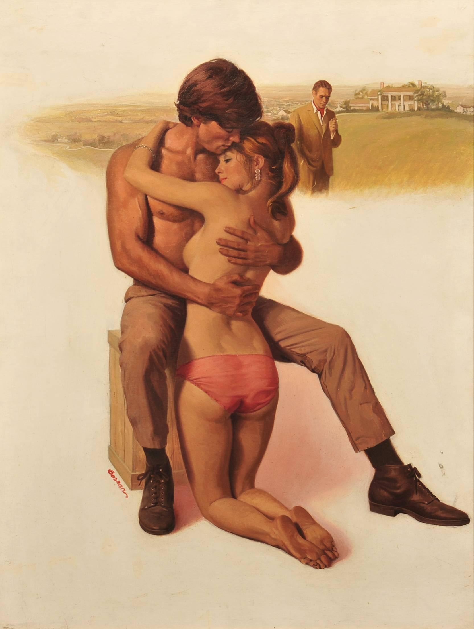 Robert Berran Figurative Painting – ""Nackte Frau mit 2 Männern""
