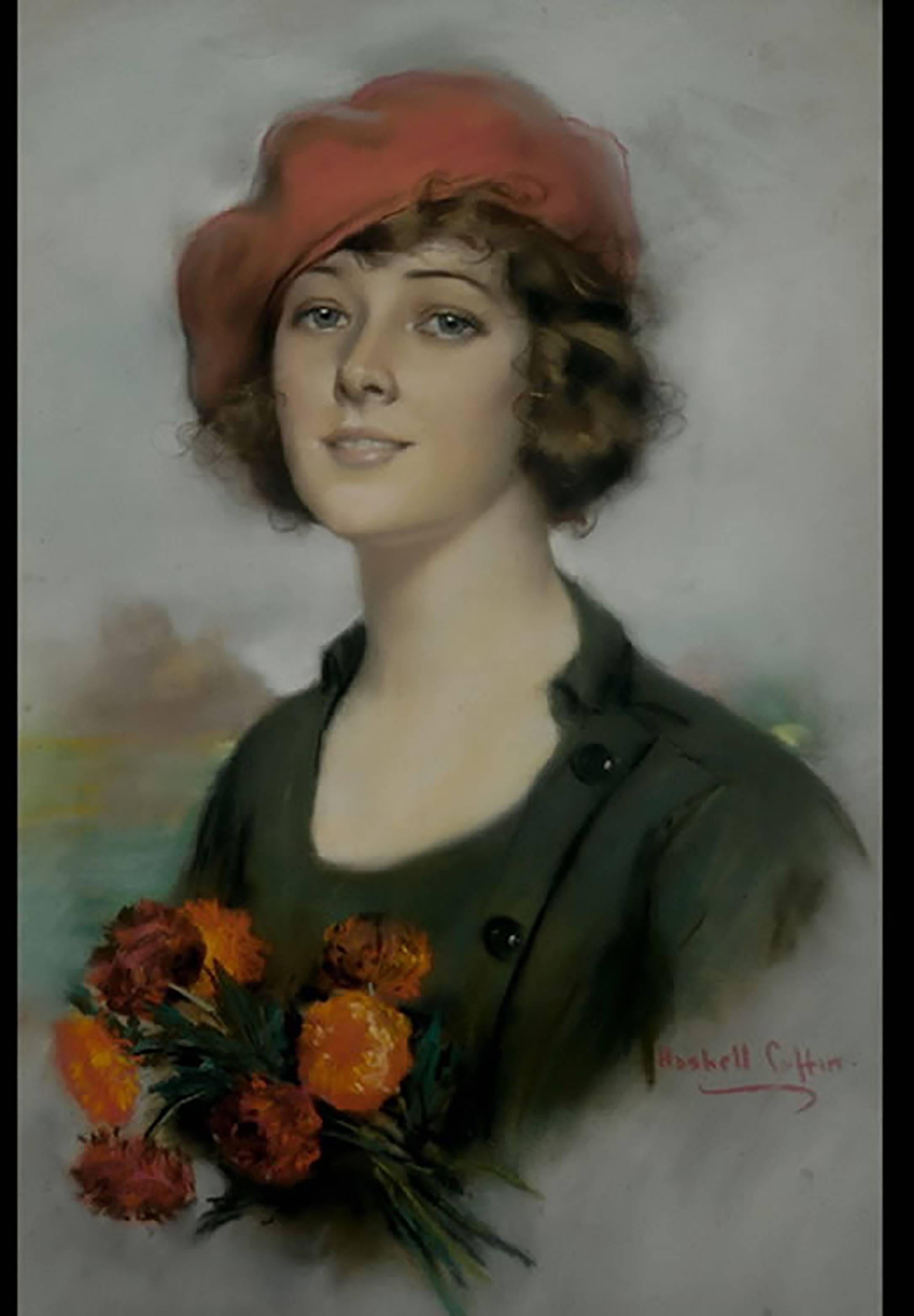 William Haskell Coffin Portrait - A Young Beauty Holding Flowers
