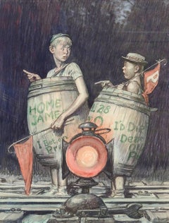 Two Young Sports Fans in Barrels