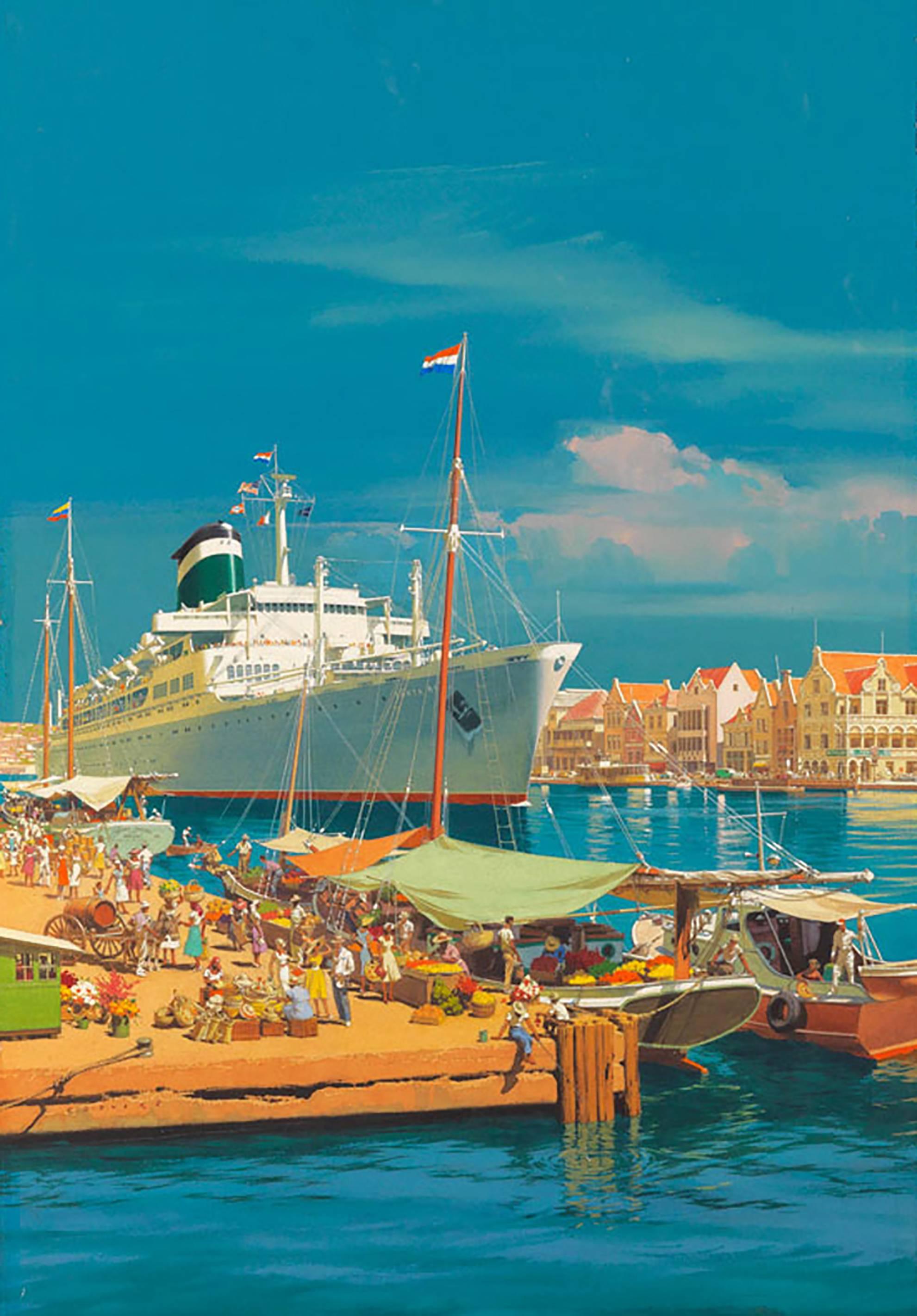 C.G. Evers Landscape Painting - Curaçao, Travel Advertisement