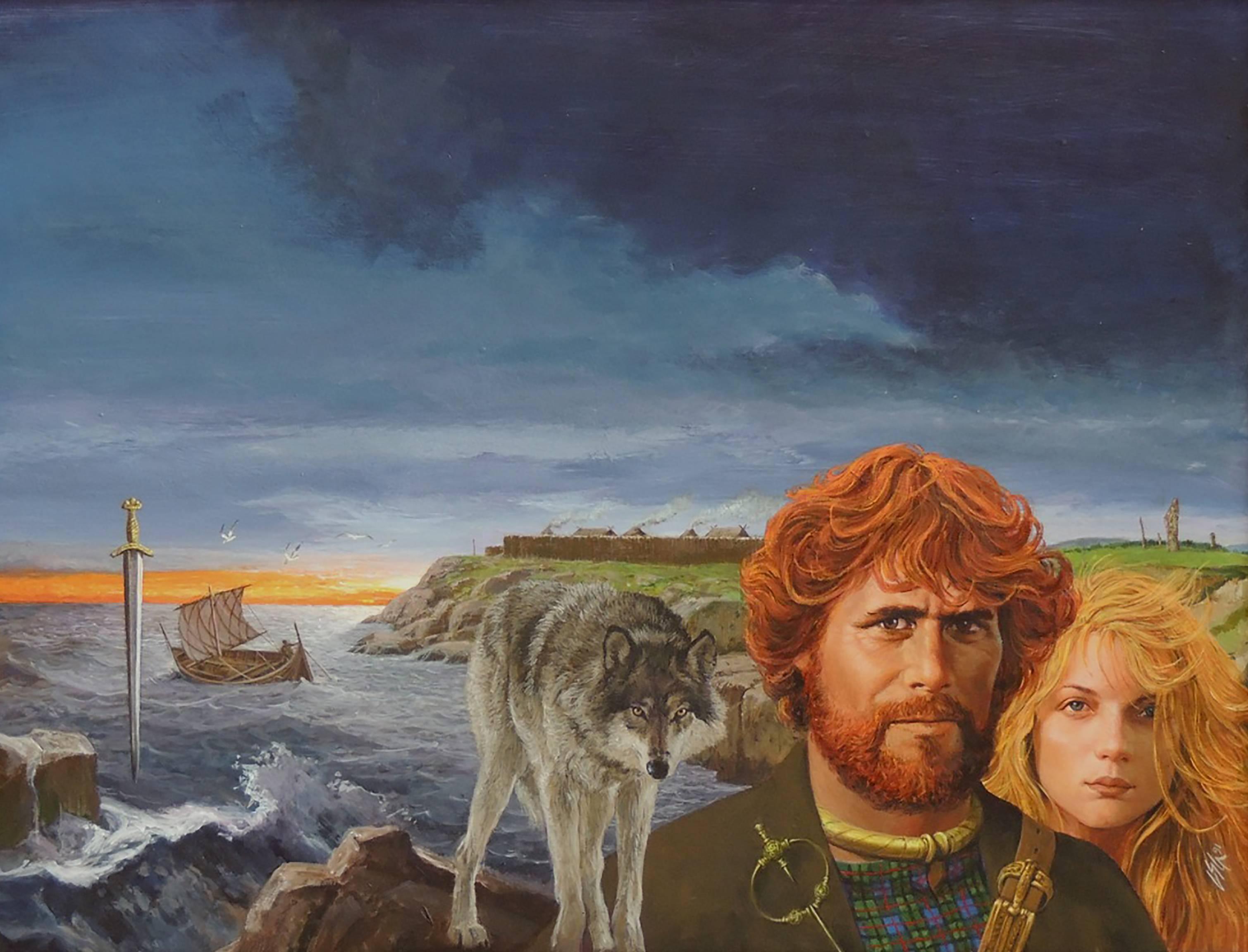 Louis S. Glanzman Figurative Painting - "Wolves of the Dawn" Book Cover