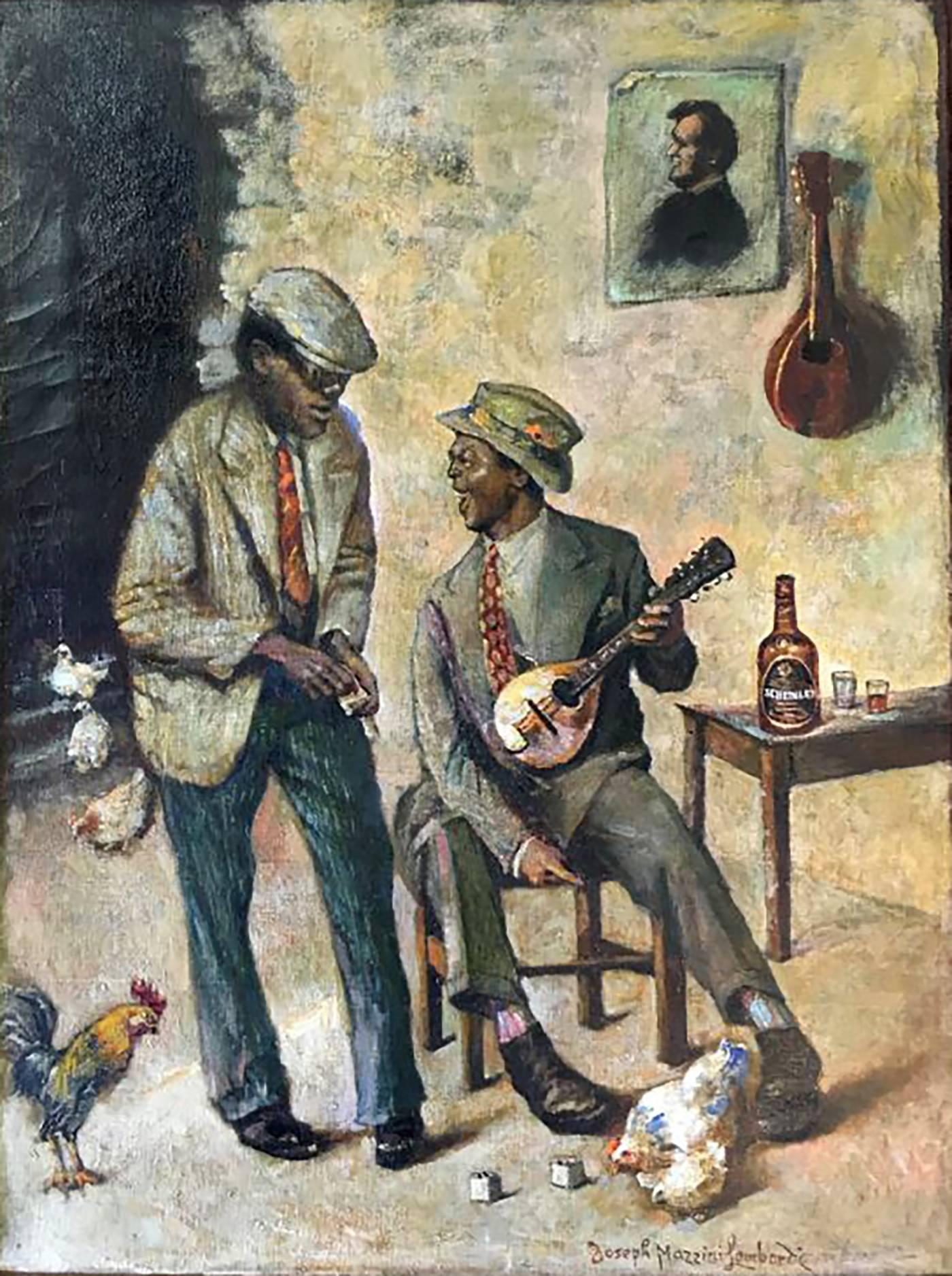 Joseph Mazzini Lombardi Figurative Painting - Two 1930's African American Men Shooting Craps