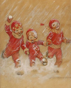 Vintage Children Playing in the Snow