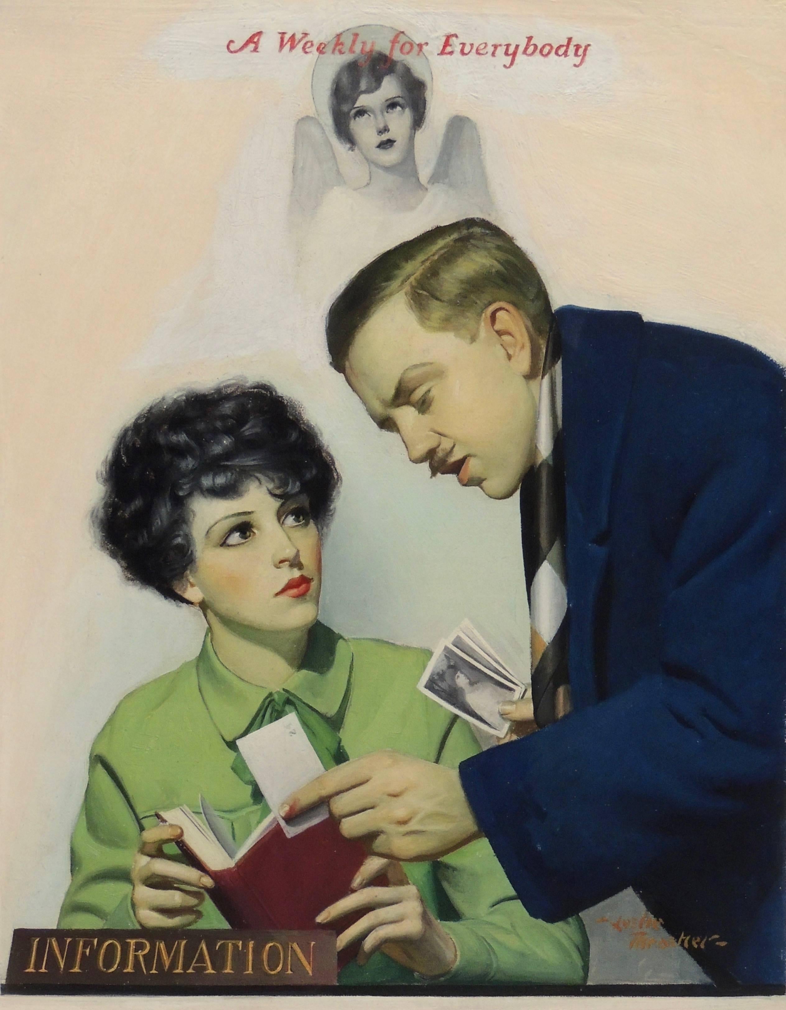 Figurative Painting di Leslie Thrasher - "Crashing the Gate", copertina della rivista Liberty, 1928