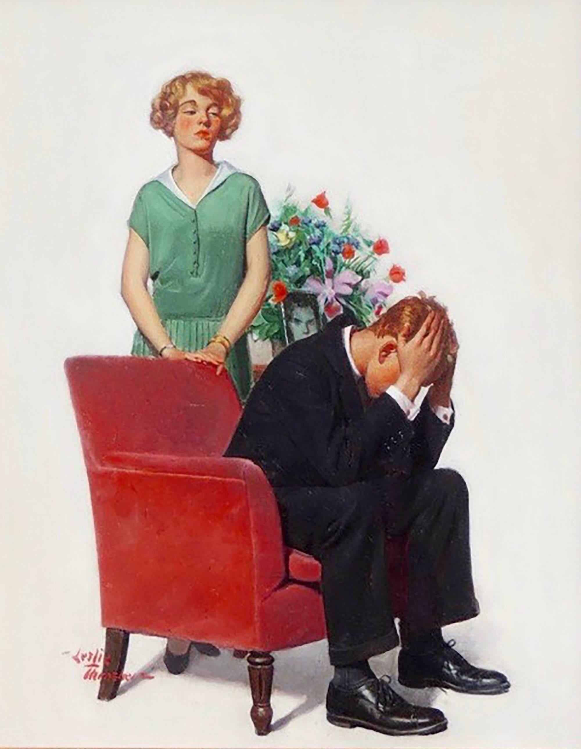 Figurative Painting de Leslie Thrasher - Portada de la revista Liberty "Corazones y flores