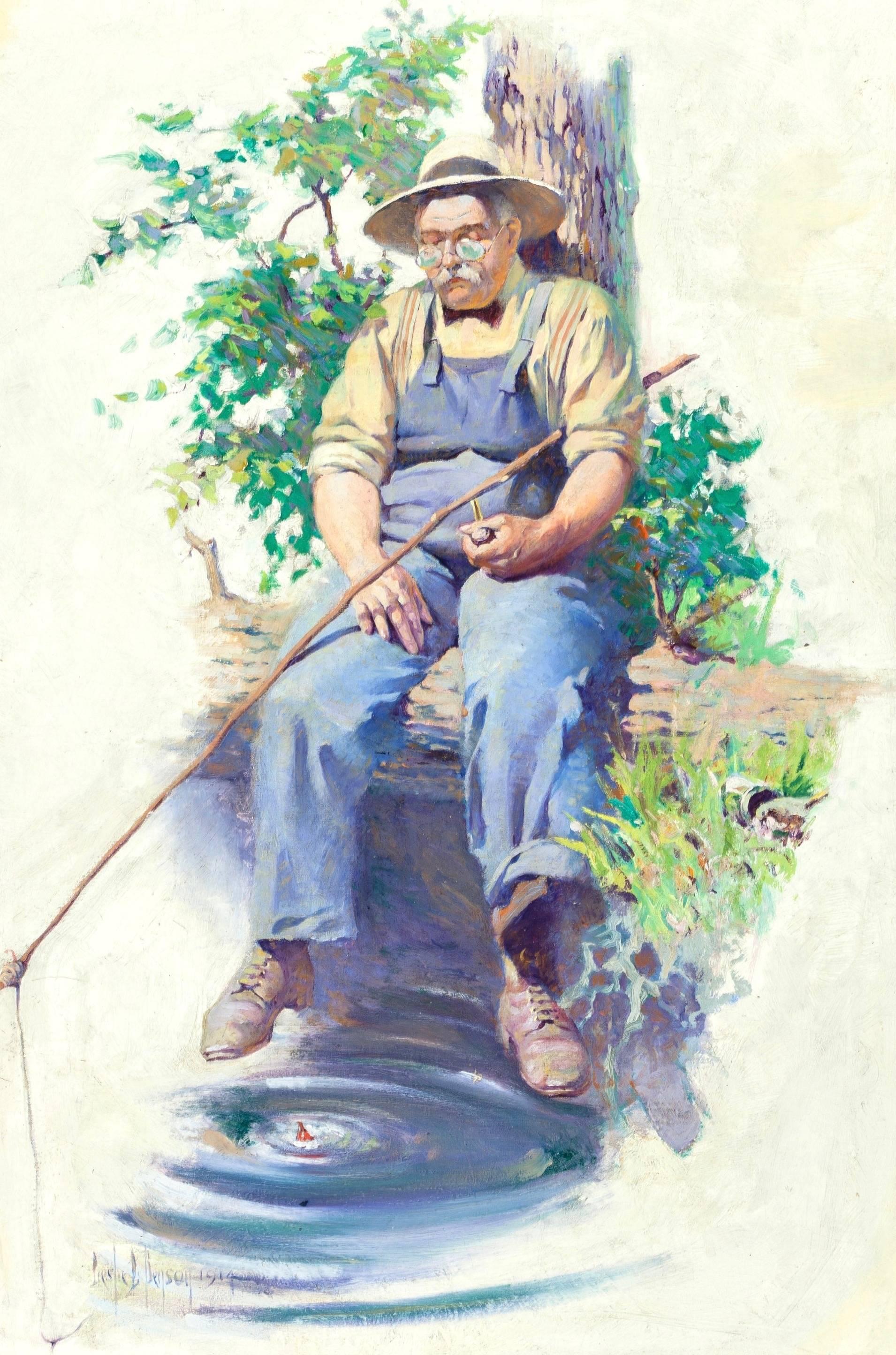 Leslie Langille Benson Figurative Painting - Man Fishing
