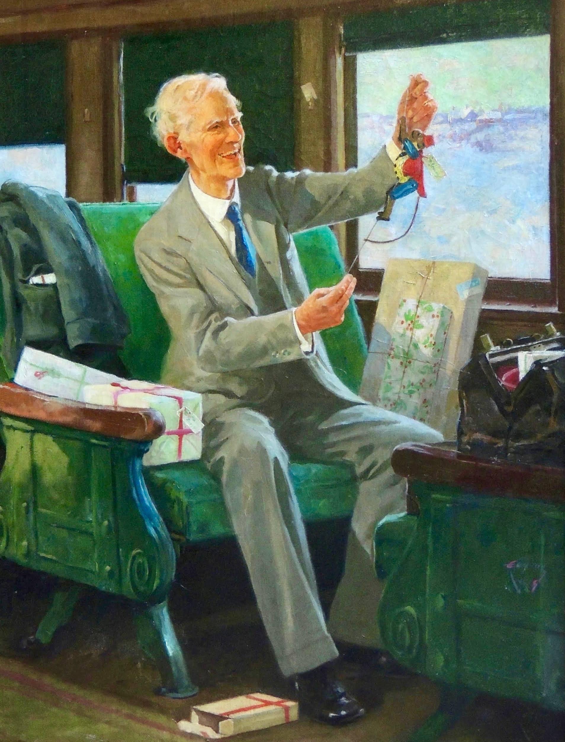 Eugene Iverd Figurative Painting - Grandfather on a Train with Christmas Gifts