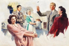 Vintage Man Flipping a Coin, Probable Interior Magazine Illustration, 1942