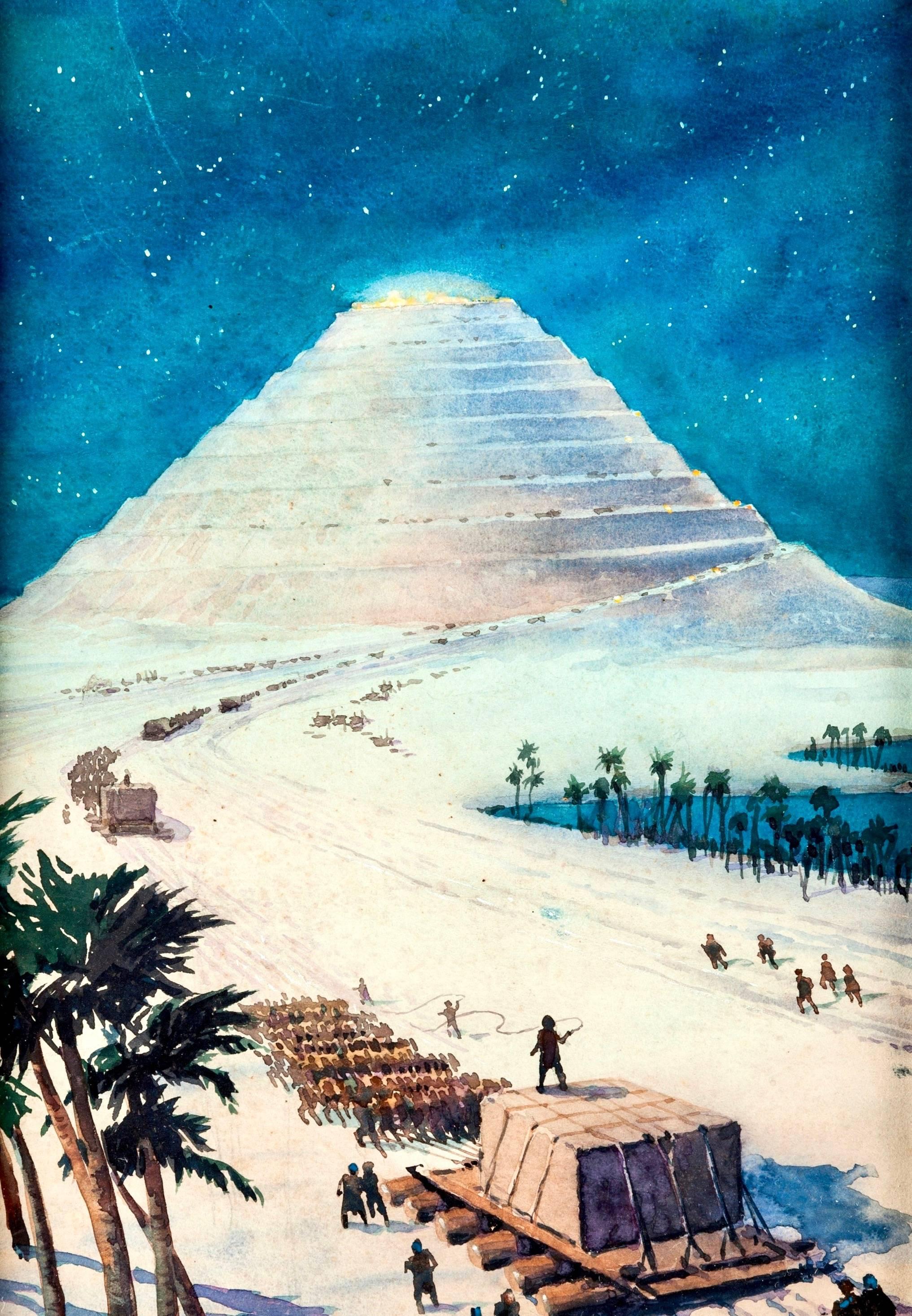 James B. Settles Landscape Painting - Amazing Stories "Wonders of the Ancient World: Building the Great Pyramid" 