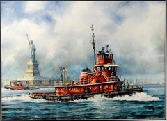 The Tug Boat Brian McAllister off Liberty Island with Statue of Liberty in