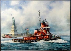 The Tug Boat Brian McAllister off Liberty Island with Statue of Liberty in 