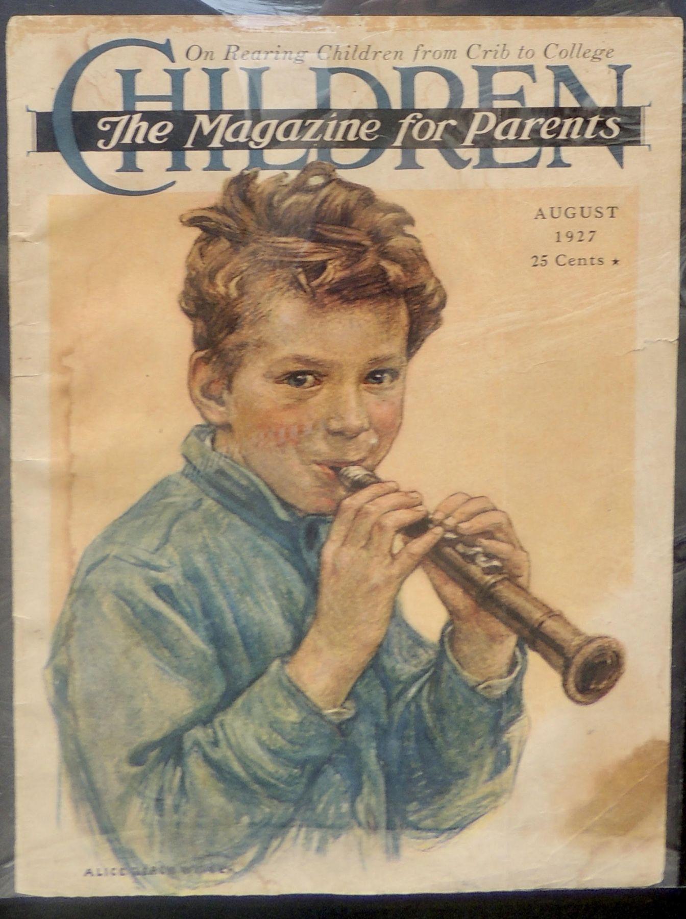 Boy with Clarinet, Titelseite des Magazins für Kinder, 1927 (Braun), Figurative Art, von Alice Beach Winter