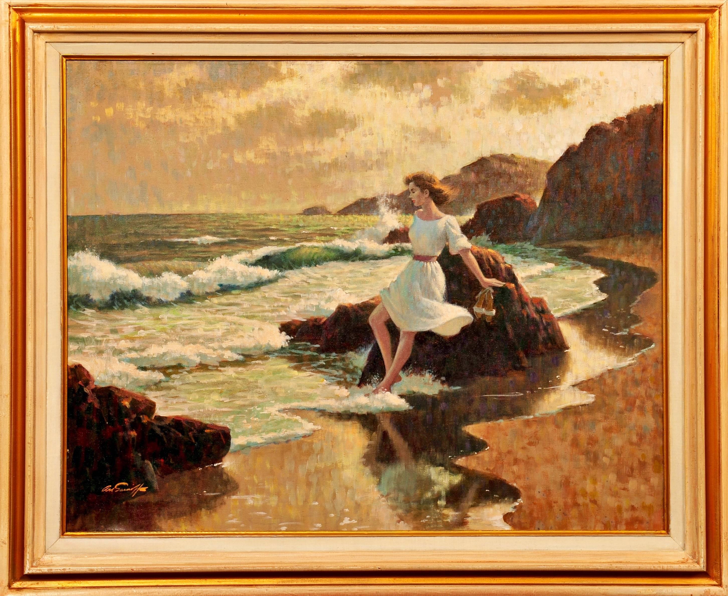 Mädchen am Strand (Sonstige Kunststile), Painting, von Arthur Sarnoff