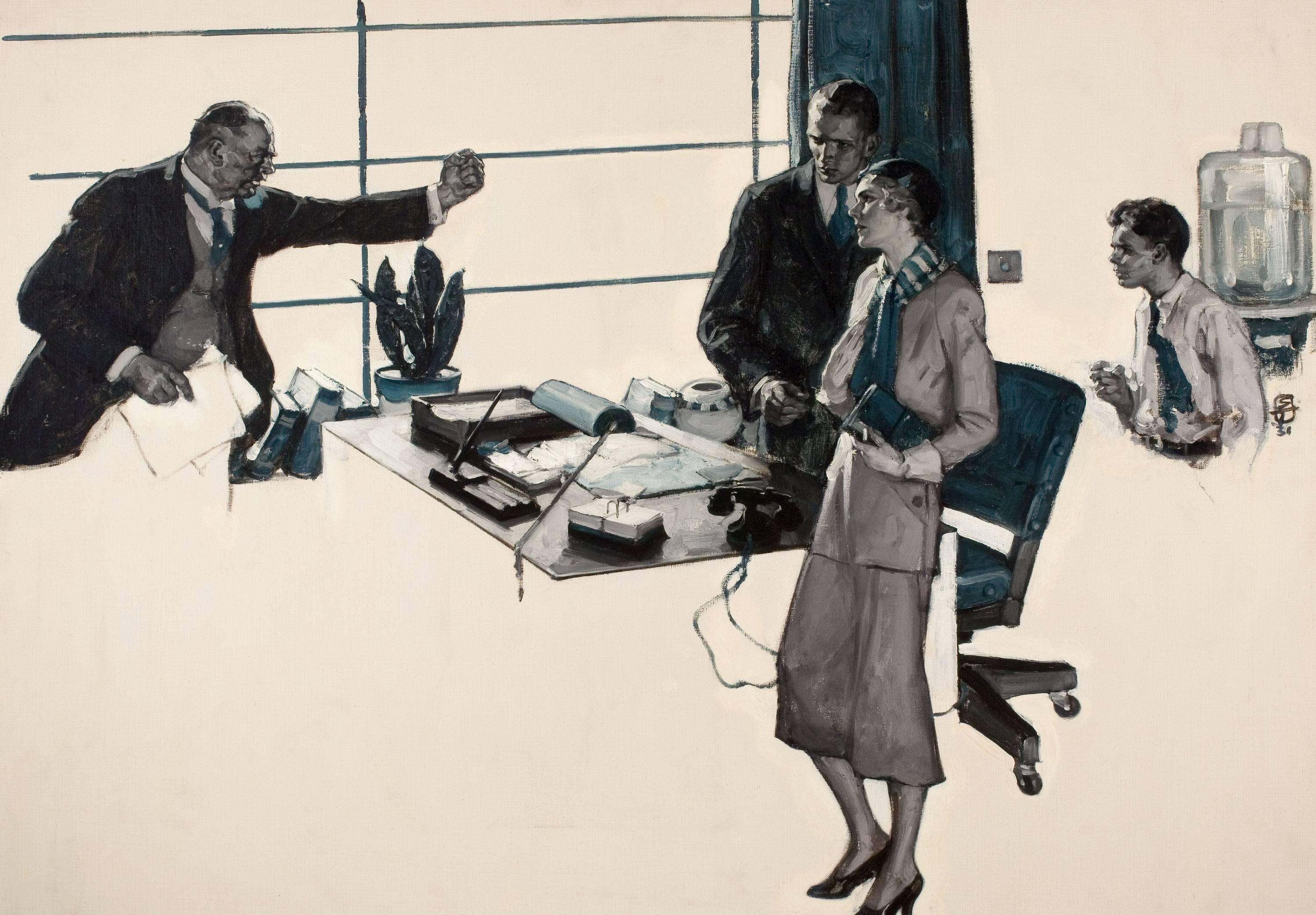 Couple in Modern Office - Painting by Saul Tepper